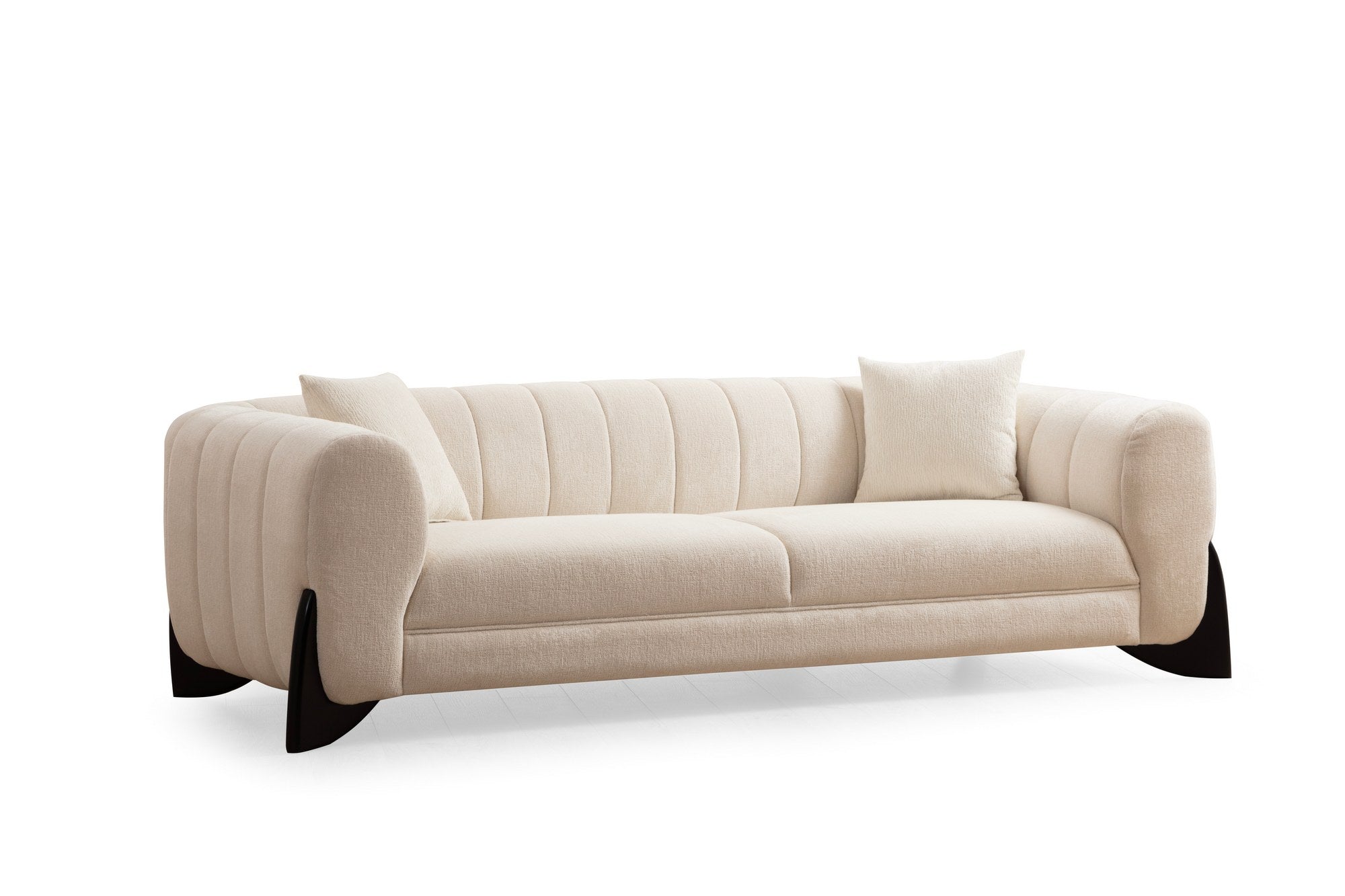 Sofá elegante de 3 lugares, branco, 248 x 100 x 70 cm | Estrutura em madeira de faia e aglomerado, 100% poliéster, tecido lavável a seco | Almofadas de espuma macia para máximo conforto