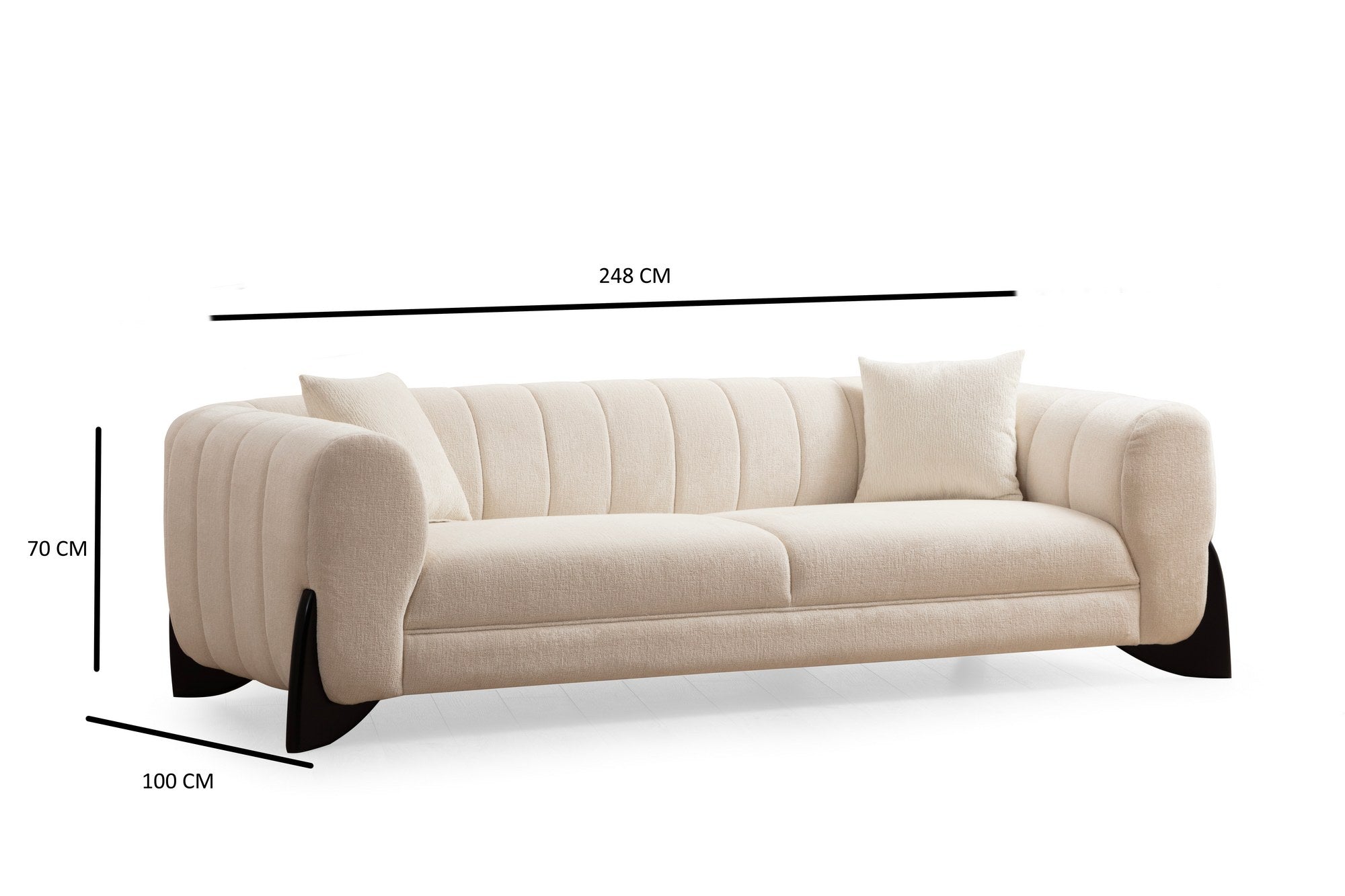 Sofá elegante de 3 lugares, branco, 248 x 100 x 70 cm | Estrutura em madeira de faia e aglomerado, 100% poliéster, tecido lavável a seco | Almofadas de espuma macia para máximo conforto