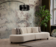 Sofá de canto elegante em formato de U, cor creme, 300 x 100 x 70 cm | Estrutura em madeira de faia, 100% poliéster, espuma 28 DNS | Inclui 2 almofadas, tecido lavável a seco