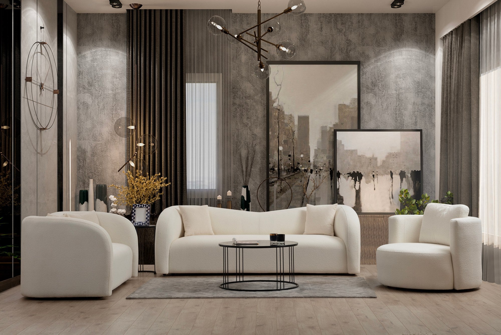 Sofá elegante de 2 lugares, cor creme, 170 x 76 x 75 cm | Estrutura em madeira de faia e aglomerado, 100% poliéster, inclui 2 almofadas | Design confortável e elegante