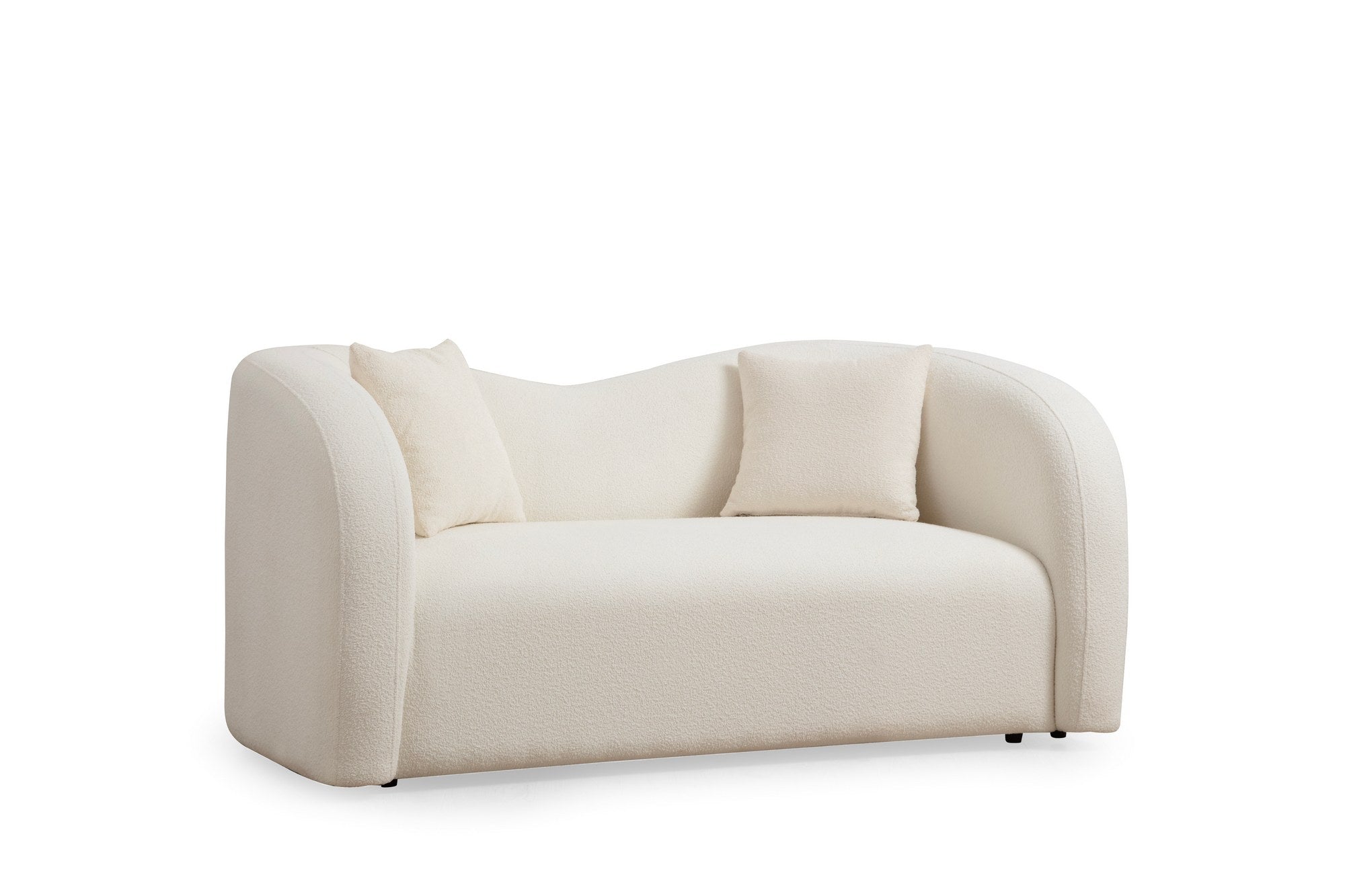 Sofá elegante de 2 lugares, cor creme, 170 x 76 x 75 cm | Estrutura em madeira de faia e aglomerado, 100% poliéster, inclui 2 almofadas | Design confortável e elegante