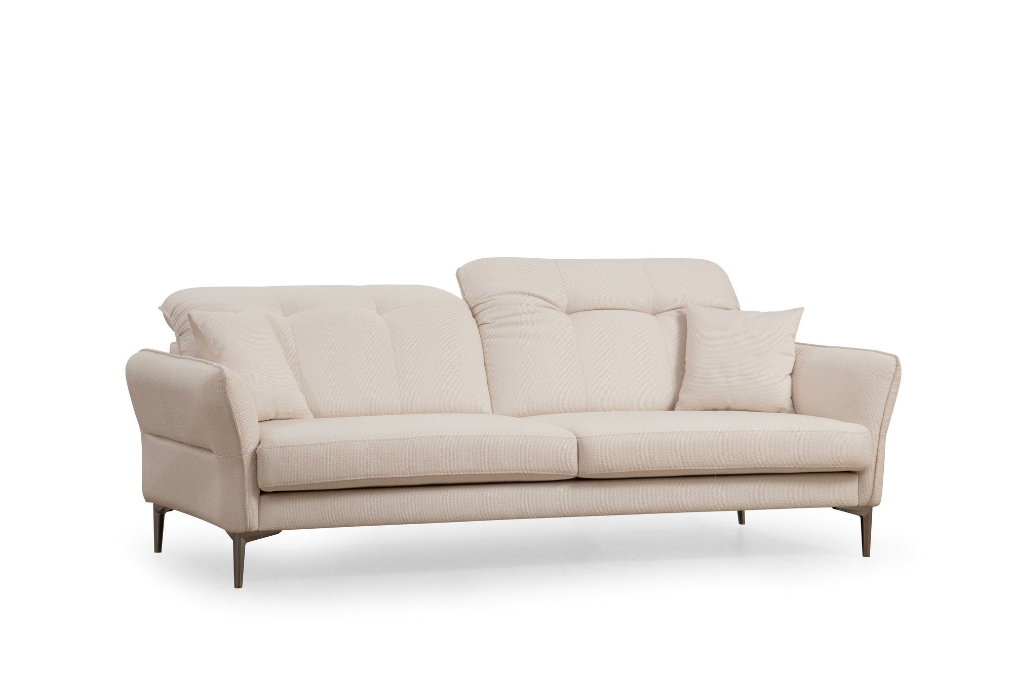 Sofá elegante de 3 lugares, branco, 230 x 100 x 96 cm | Estrutura em madeira de faia e aglomerado, 100% poliéster, almofadas ajustáveis, pés cromados | Perfeito para salas de estar modernas