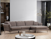 Sofá de canto elegante, cinza, 290 x 180 x 96 cm | Estrutura em madeira de faia e aglomerado, 100% poliéster, almofadas ajustáveis, pernas cromadas | Perfeito para espaços modernos