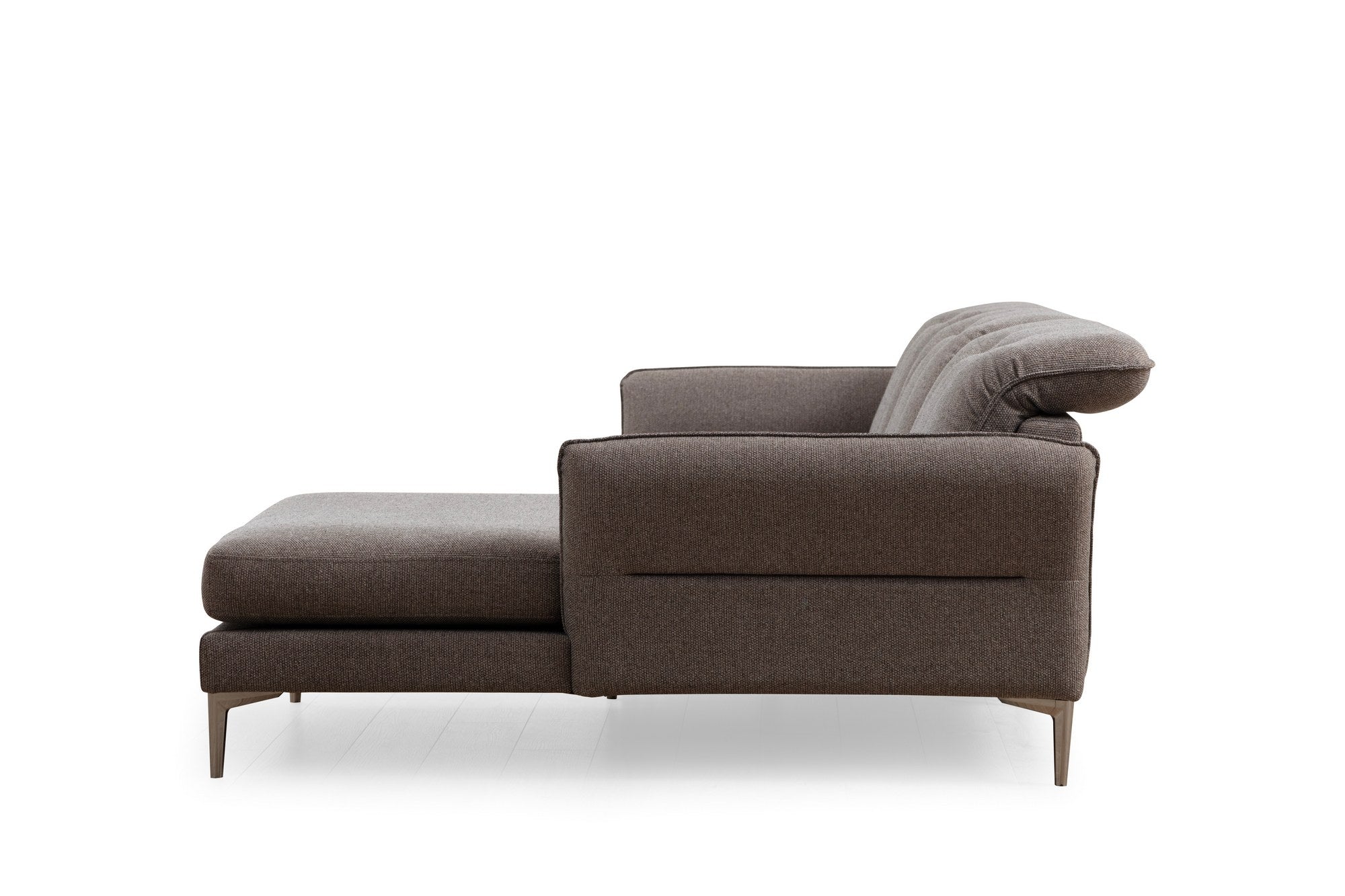 Sofá de canto elegante, cinza, 290 x 180 x 96 cm | Estrutura em madeira de faia e aglomerado, 100% poliéster, almofadas ajustáveis, pernas cromadas | Perfeito para espaços modernos