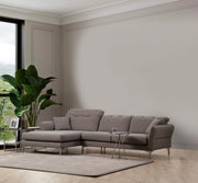 Sofá de canto elegante, cinza, 290 x 180 x 96 cm | Estrutura em madeira de faia e aglomerado, 100% poliéster, almofadas ajustáveis, pernas cromadas | Perfeito para espaços modernos
