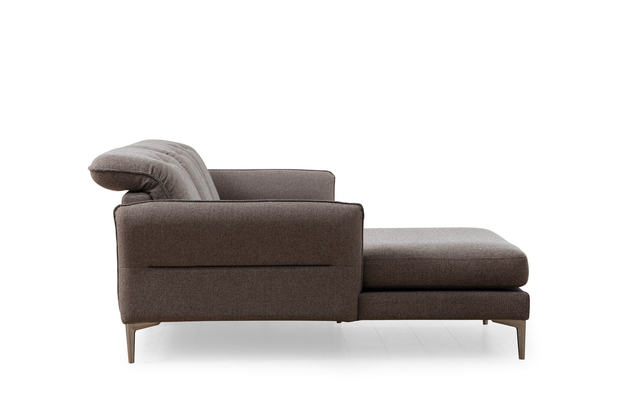 Sofá de canto elegante, cinza, 290 x 180 x 96 cm | Estrutura em madeira de faia e aglomerado, 100% poliéster, almofadas ajustáveis, pernas cromadas | Perfeito para espaços modernos