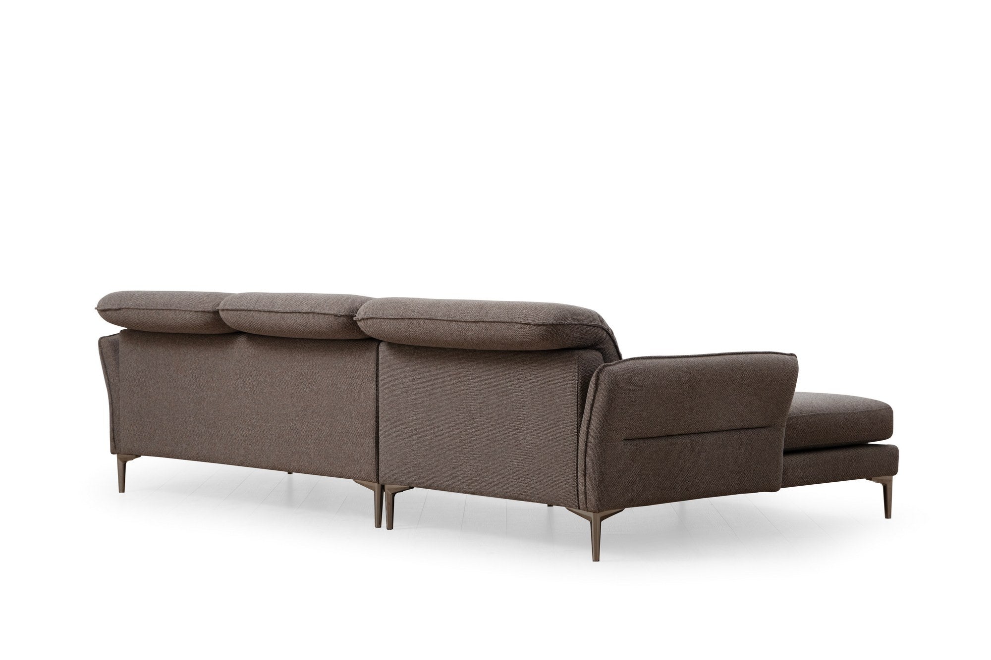 Sofá de canto elegante, cinza, 290 x 180 x 96 cm | Estrutura em madeira de faia e aglomerado, 100% poliéster, almofadas ajustáveis, pernas cromadas | Perfeito para espaços modernos