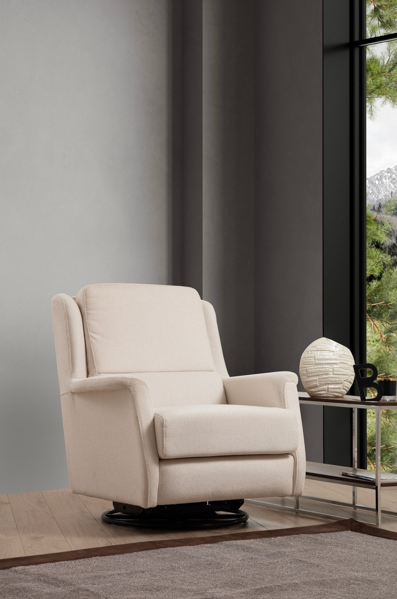 Poltrona Elegante, Branca, 100 cm x 100 cm x 82 cm | Estrutura em madeira de faia e aglomerado, 100% poliéster, lavável a seco | Elegante e funcional para espaços modernos