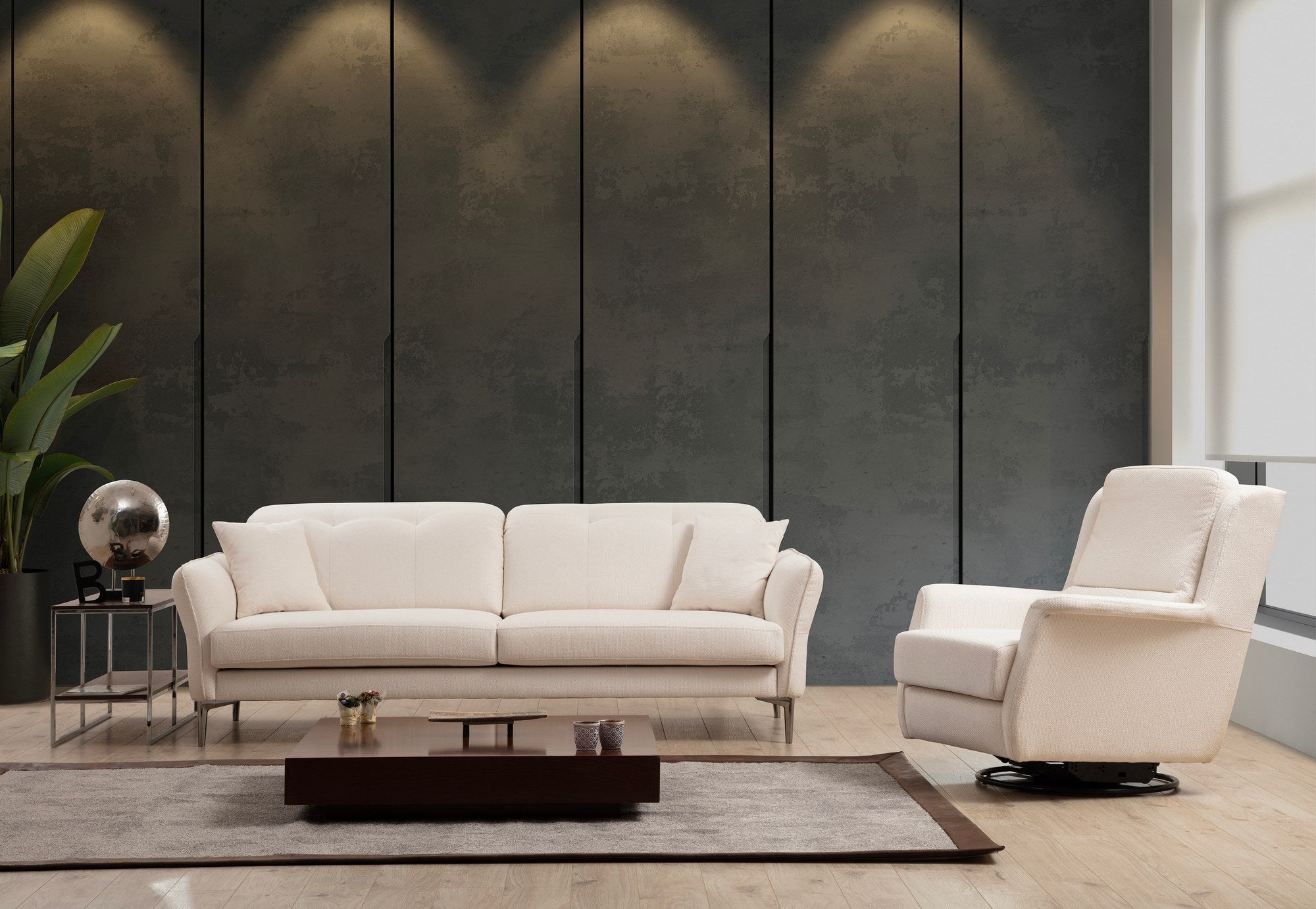 Poltrona Elegante, Branca, 100 cm x 100 cm x 82 cm | Estrutura em madeira de faia e aglomerado, 100% poliéster, lavável a seco | Elegante e funcional para espaços modernos