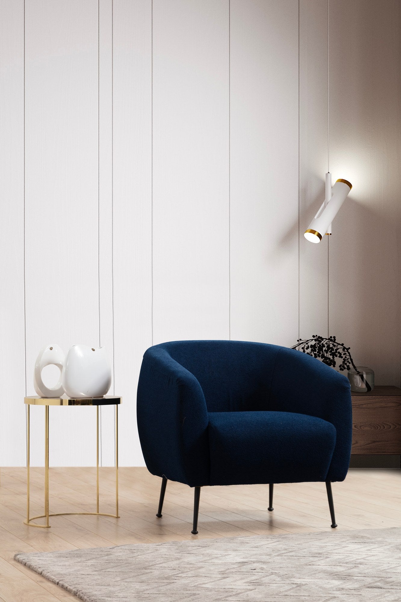 Poltrona Elegante, Tecido Azul, Estrutura em Madeira de Faia | 70x82x82 cm | Almofadas de Espuma e Penas Cinza Macias | Inclui 1 Travesseiro | Lavável a Seco, Conforto e Estilo