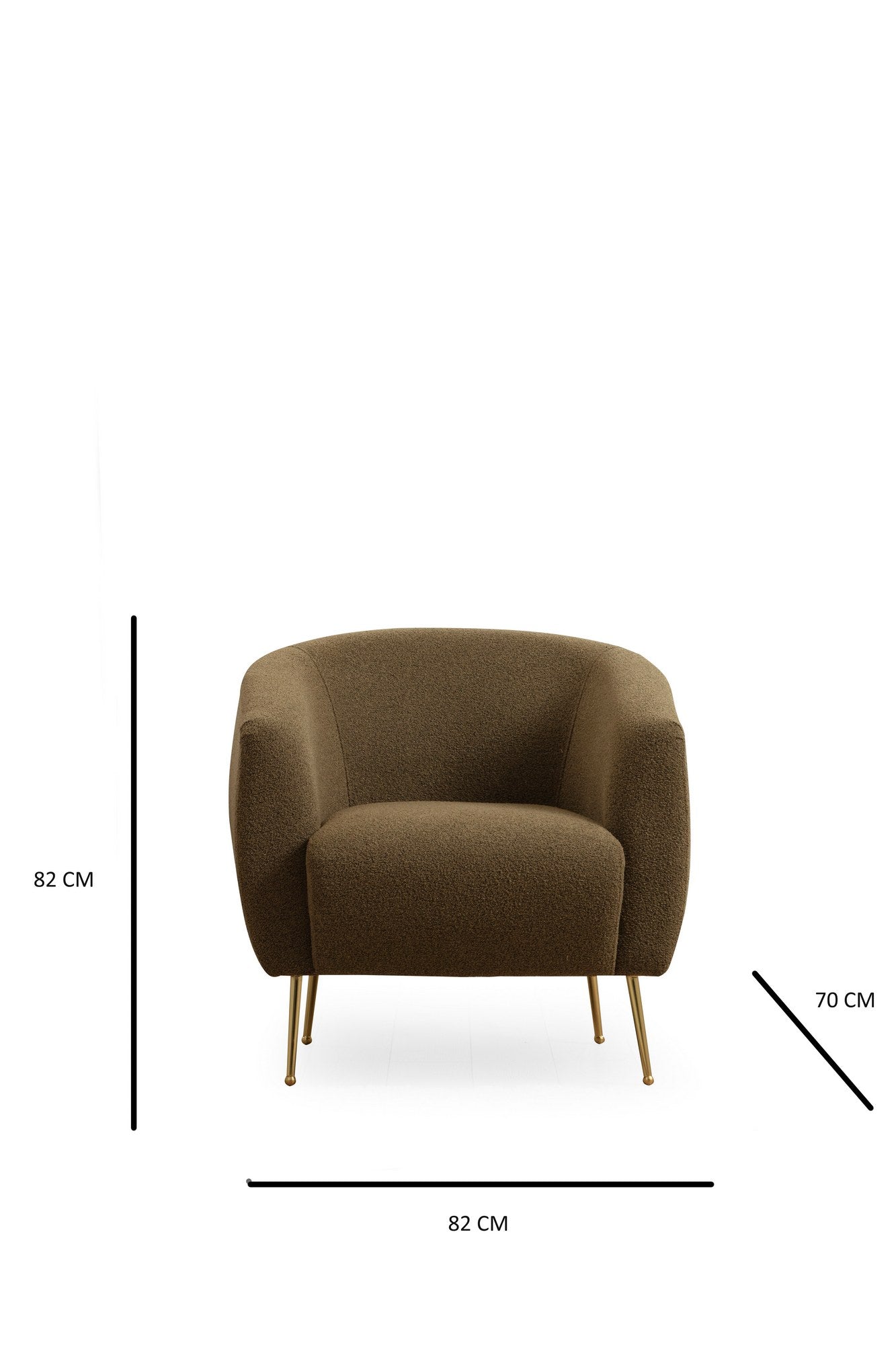 Poltrona elegante com estrutura de madeira de faia, tecido verde 100% poliéster, pernas de metal dourado, 70x82x82 cm, almofadas de espuma macia e penas, inclui travesseiro