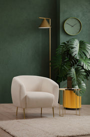 Poltrona Elegante com Pernas de Metal Dourado, Tecido Creme, 70x82x82 cm | Estrutura de Madeira de Faia, Almofadas de Espuma Macia e Penas, Inclui 1 Travesseiro, Lavável a Seco
