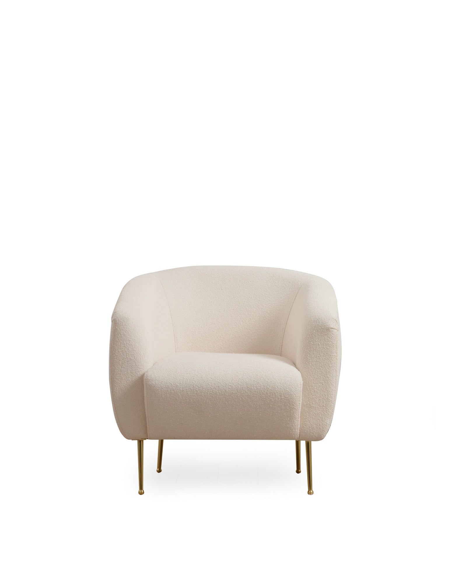 Poltrona Elegante com Pernas de Metal Dourado, Tecido Creme, 70x82x82 cm | Estrutura de Madeira de Faia, Almofadas de Espuma Macia e Penas, Inclui 1 Travesseiro, Lavável a Seco