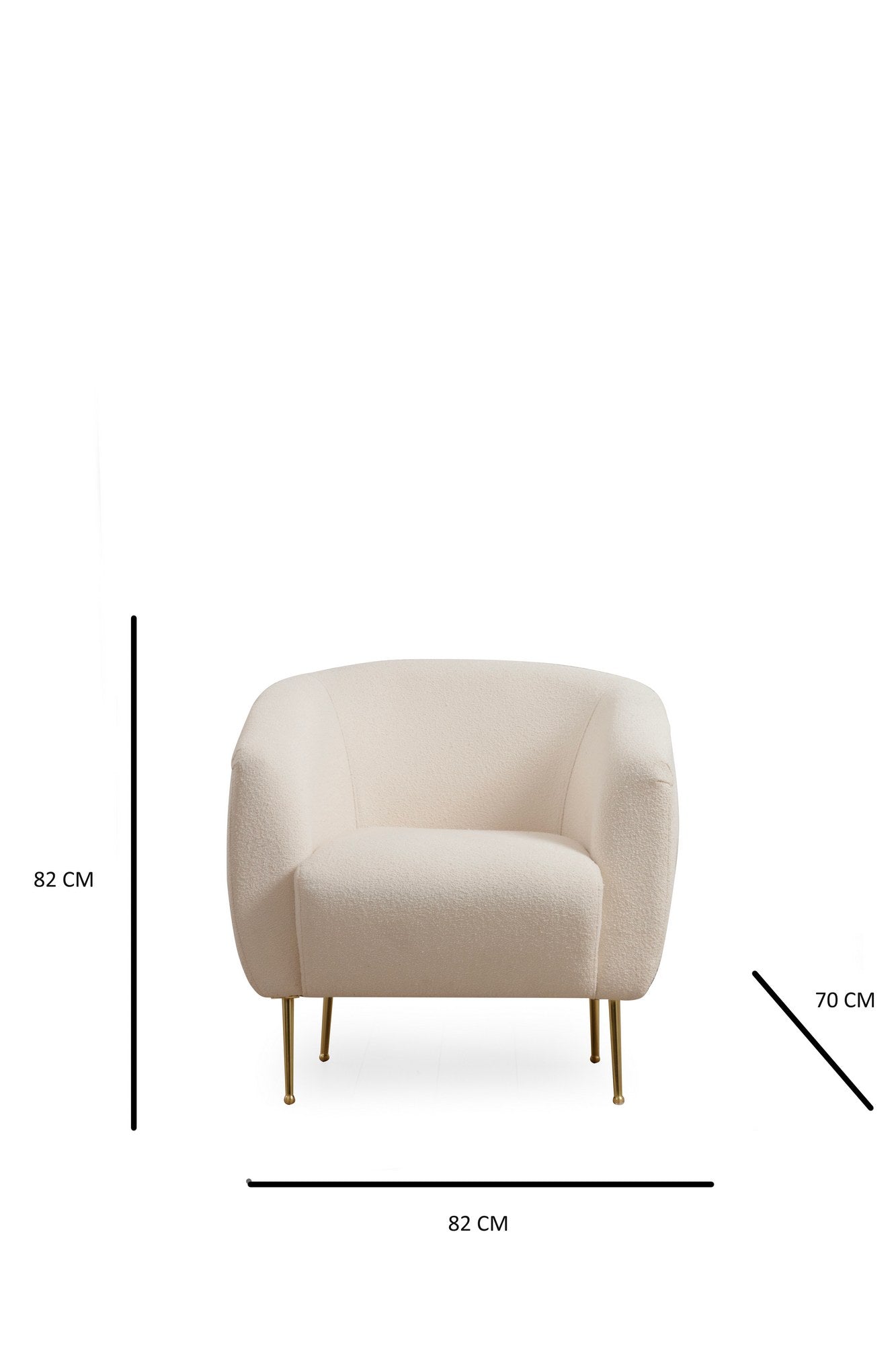 Poltrona Elegante com Pernas de Metal Dourado, Tecido Creme, 70x82x82 cm | Estrutura de Madeira de Faia, Almofadas de Espuma Macia e Penas, Inclui 1 Travesseiro, Lavável a Seco
