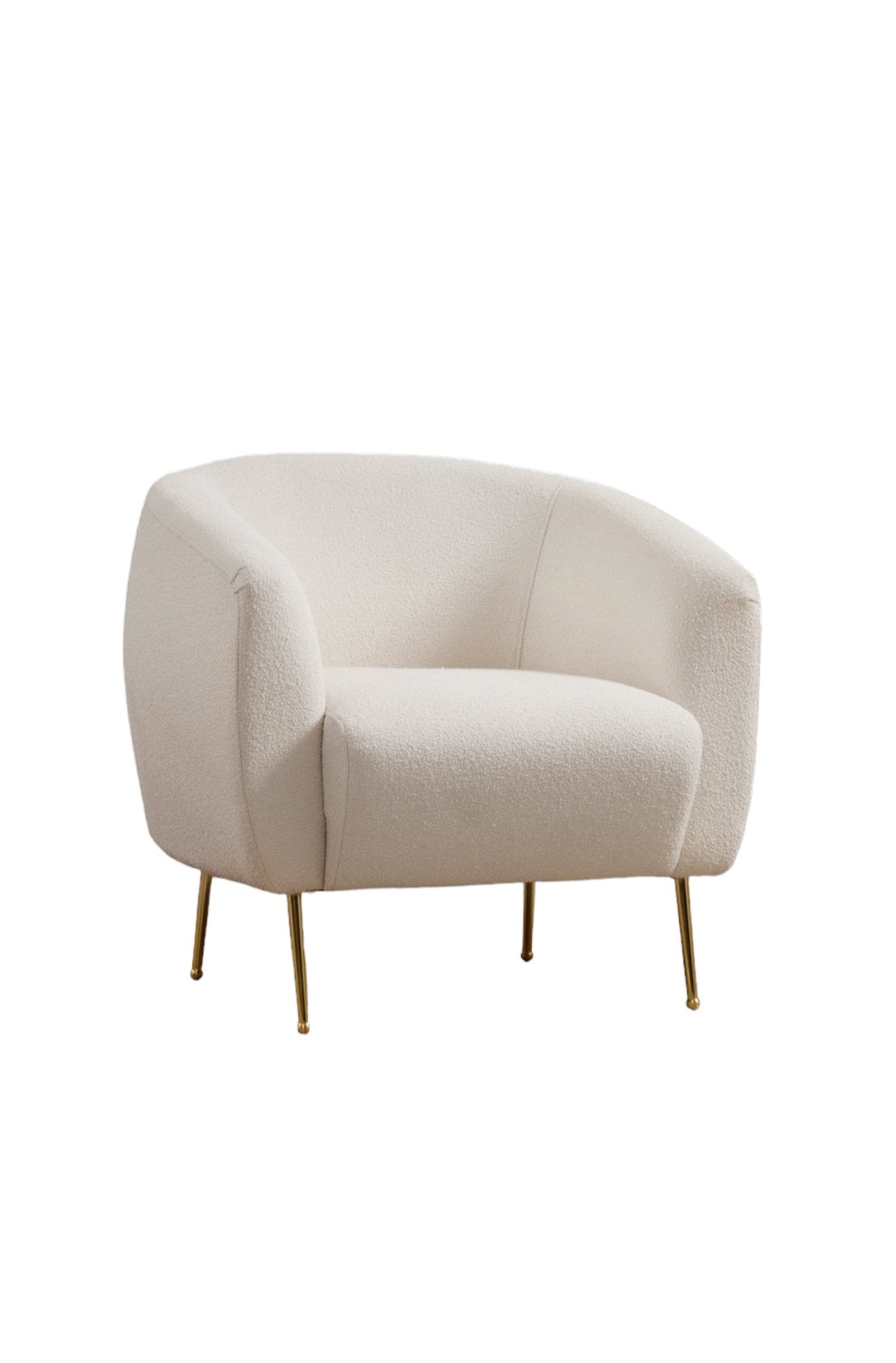 Poltrona Elegante com Pernas de Metal Dourado, Tecido Creme, 70x82x82 cm | Estrutura de Madeira de Faia, Almofadas de Espuma Macia e Penas, Inclui 1 Travesseiro, Lavável a Seco