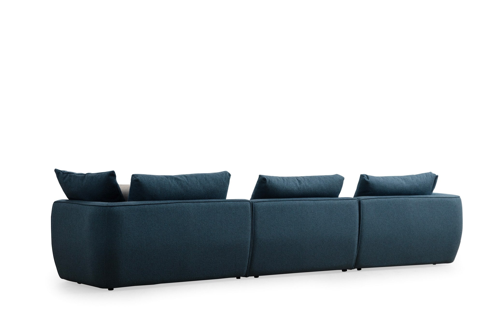 Sofá de canto elegante, azul, 365 x 127 x 65 cm | Estrutura em madeira de faia e aglomerado, 100% poliéster, espuma 28 DNS | Almofada de encosto portátil, tecido lavável a seco