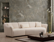 Sofá de canto elegante, cor creme, 288 x 108 x 79 cm | Estrutura em madeira de faia e aglomerado, 100% poliéster, espuma 28 DNS | Elegante e confortável para salas de estar modernas