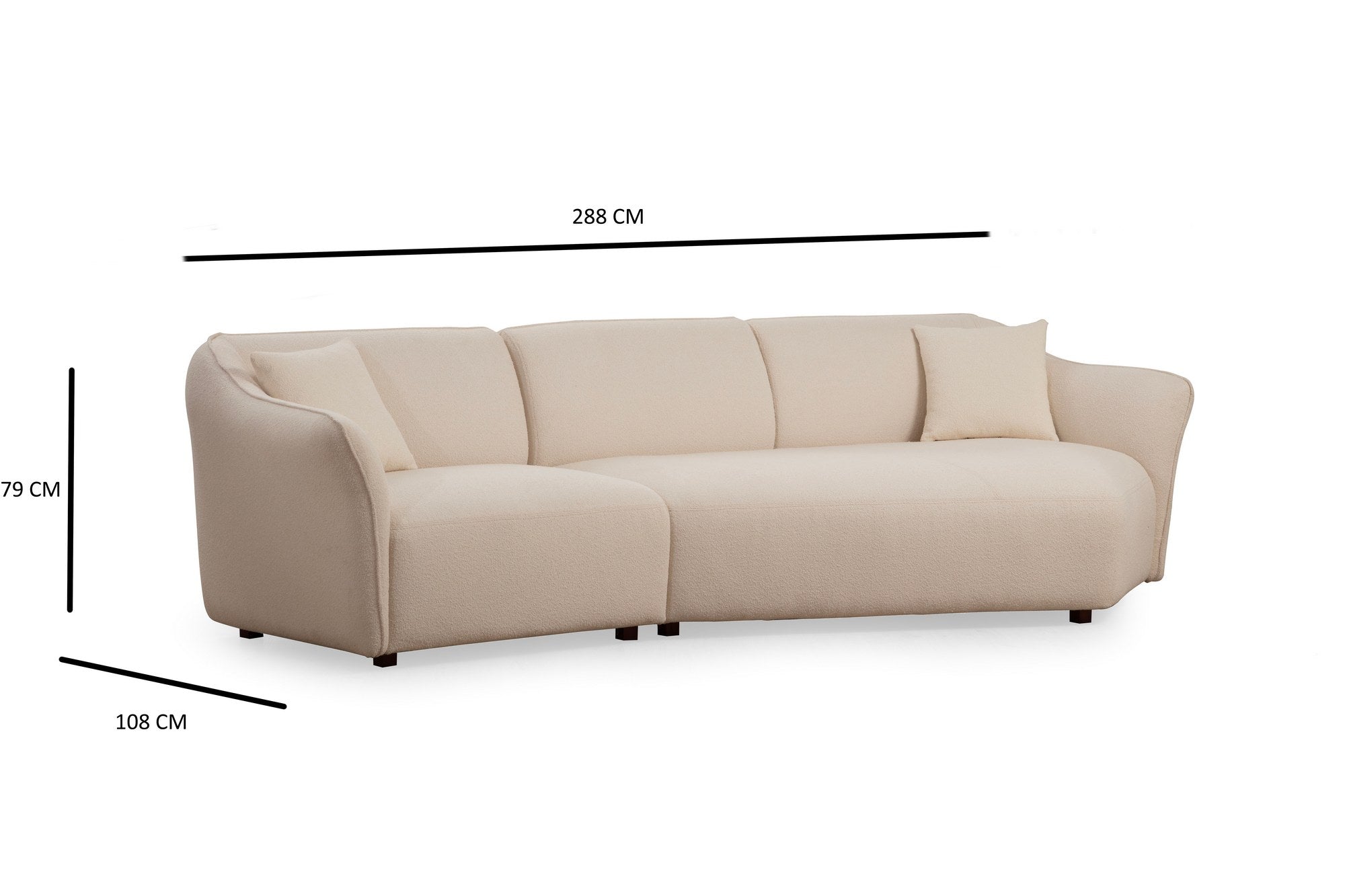 Sofá de canto elegante, cor creme, 288 x 108 x 79 cm | Estrutura em madeira de faia e aglomerado, 100% poliéster, espuma 28 DNS | Elegante e confortável para salas de estar modernas