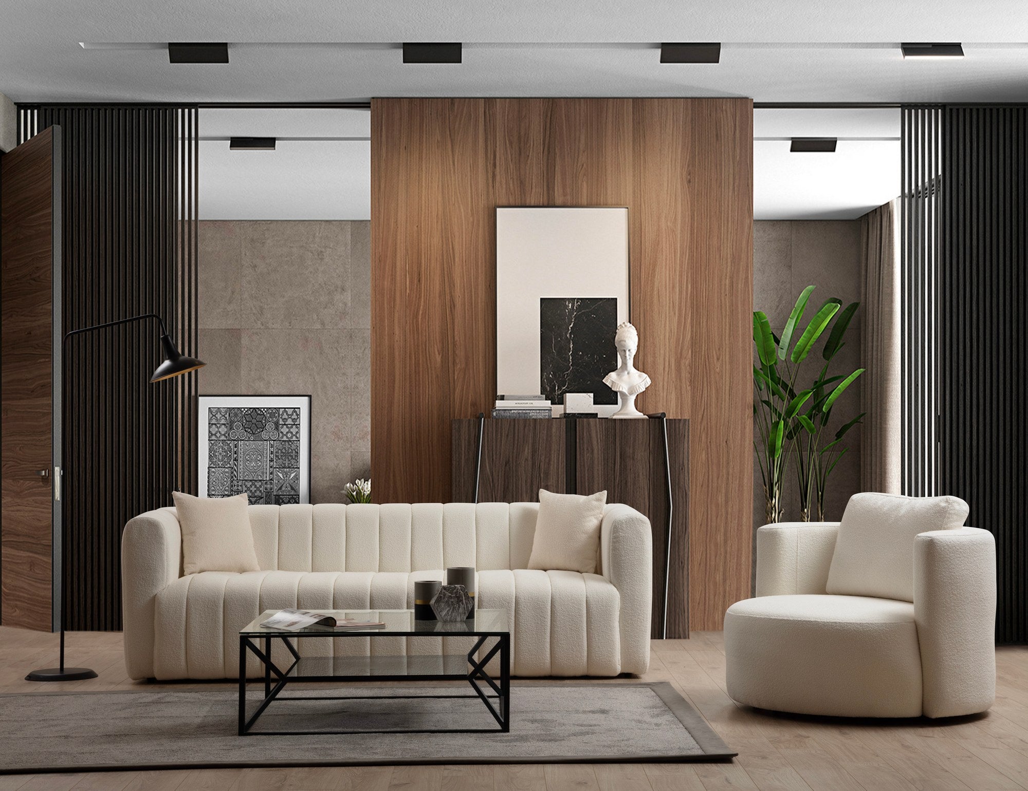 Sofá elegante de 3 lugares, cor creme, 225 x 90 x 75 cm | Estrutura em madeira de faia e aglomerado, 100% poliéster, espuma 28 DNS | Inclui 2 almofadas, tecido lavável a seco