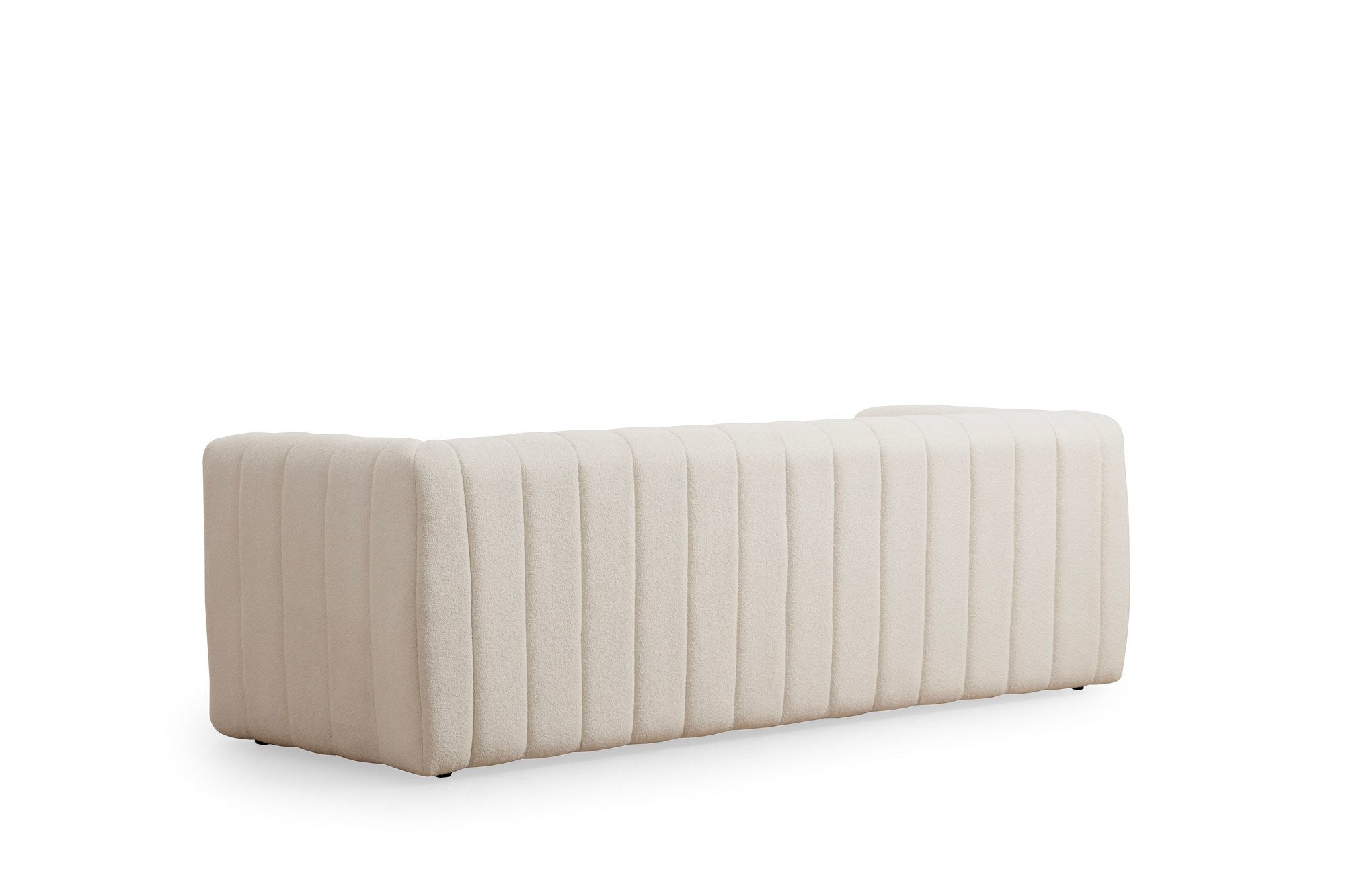 Sofá elegante de 3 lugares, cor creme, 225 x 90 x 75 cm | Estrutura em madeira de faia e aglomerado, 100% poliéster, espuma 28 DNS | Inclui 2 almofadas, tecido lavável a seco