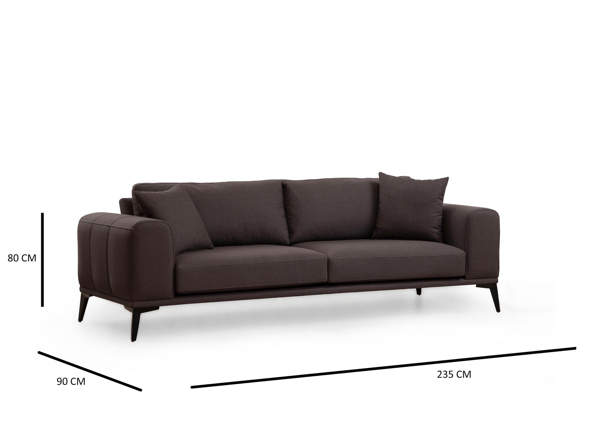 Sofá elegante de 3 lugares, cinza, 235 x 90 x 80 cm | Estrutura em madeira de faia e aglomerado, 100% poliéster, encosto conversível | Design confortável e moderno