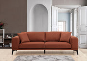Sofá elegante de 3 lugares, vermelho-azulejo, 235 x 90 x 80 cm | Estrutura em madeira de faia e aglomerado, 100% poliéster, tecido lavável a seco | Design confortável e portátil