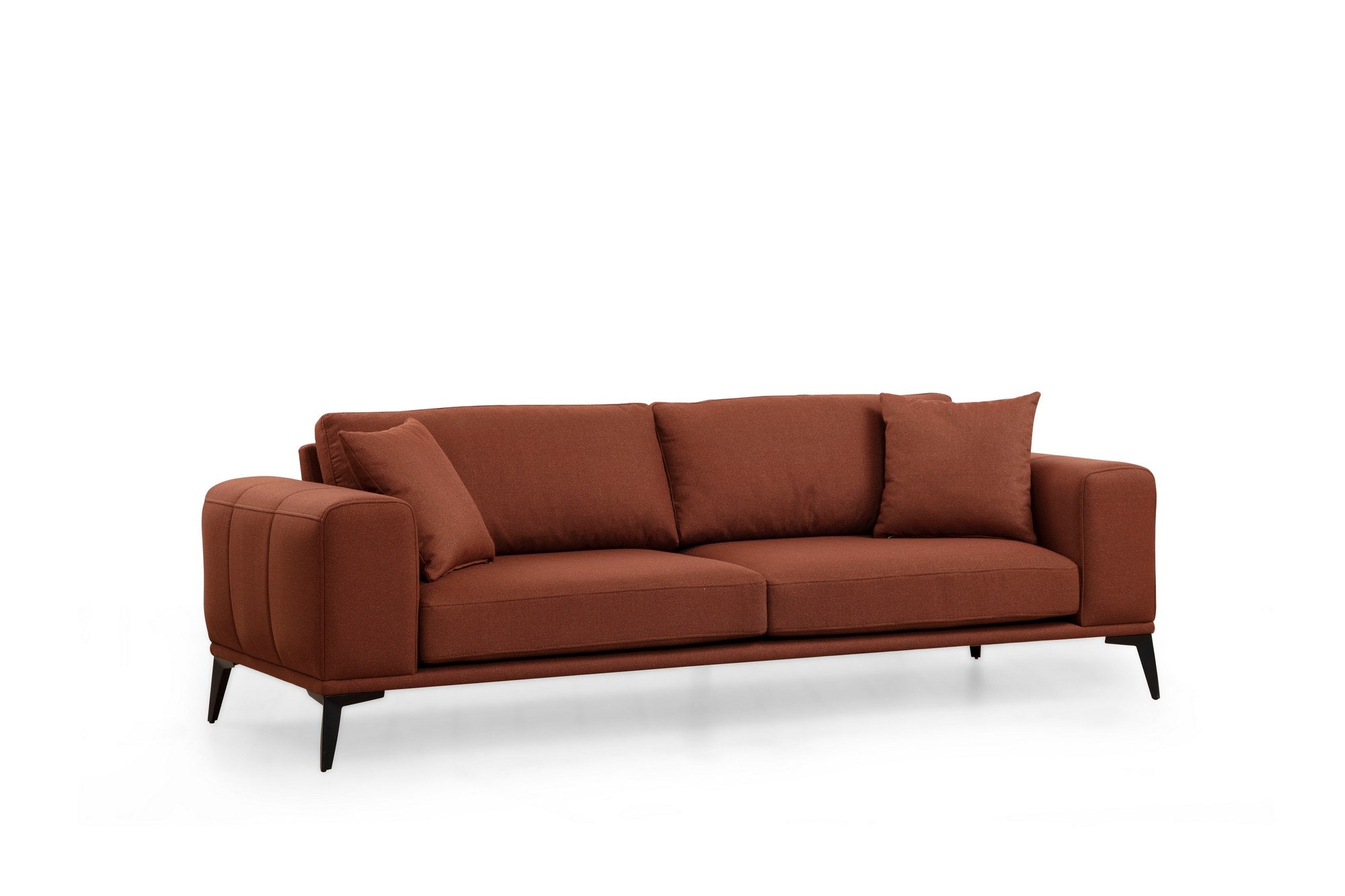 Sofá elegante de 3 lugares, vermelho-azulejo, 235 x 90 x 80 cm | Estrutura em madeira de faia e aglomerado, 100% poliéster, tecido lavável a seco | Design confortável e portátil