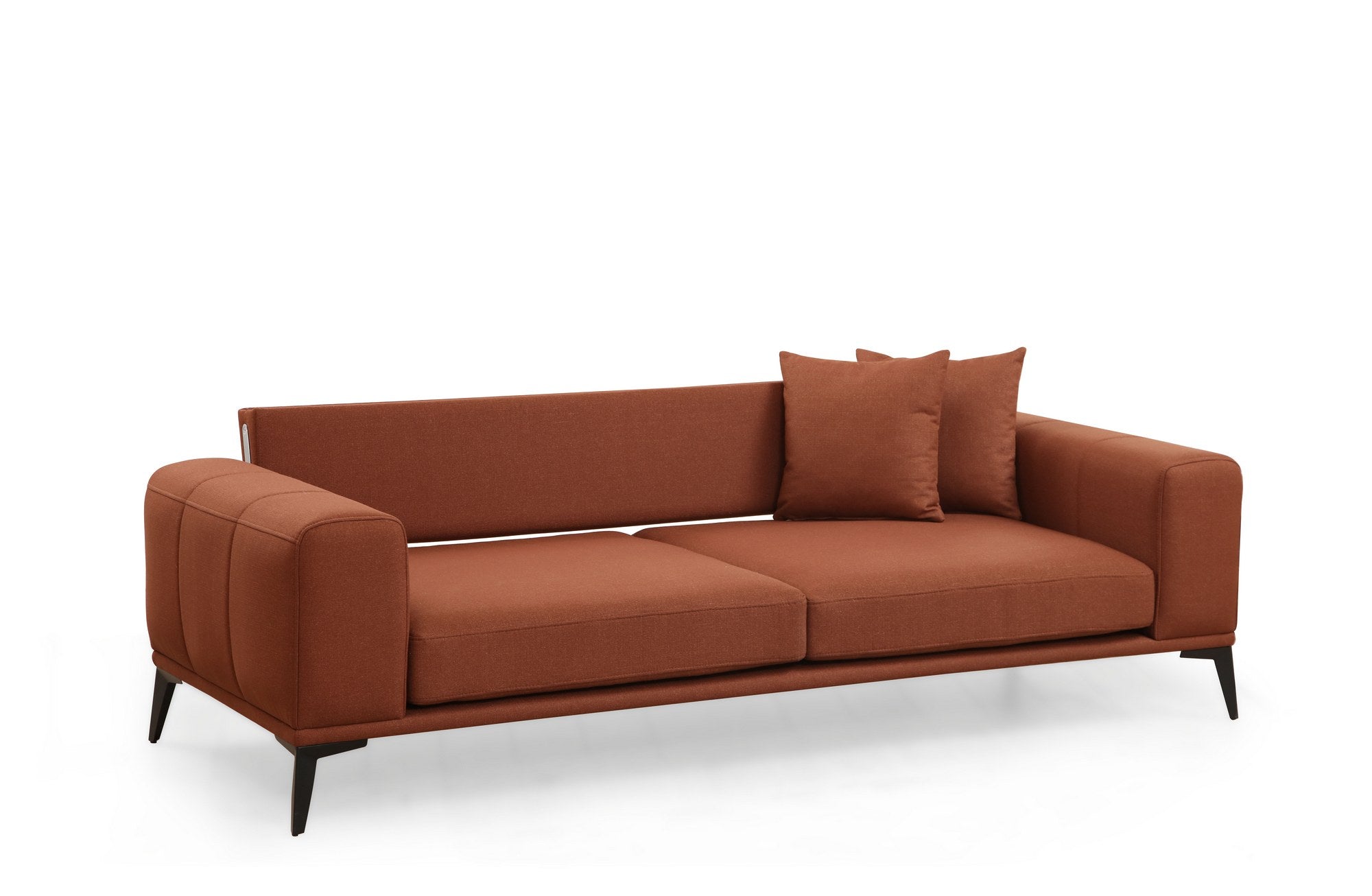 Sofá elegante de 3 lugares, vermelho-azulejo, 235 x 90 x 80 cm | Estrutura em madeira de faia e aglomerado, 100% poliéster, tecido lavável a seco | Design confortável e portátil