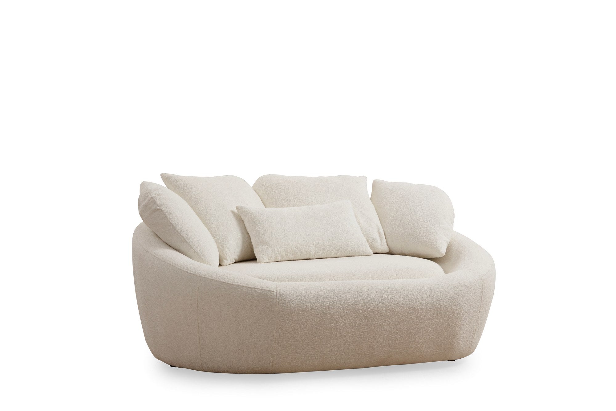 Sofá elegante de 2 lugares, cor creme, 155 x 120 x 67 cm | Estrutura em madeira de faia e aglomerado, 100% poliéster, 4 almofadas incluídas | Design confortável e elegante para espaços de convivência modernos