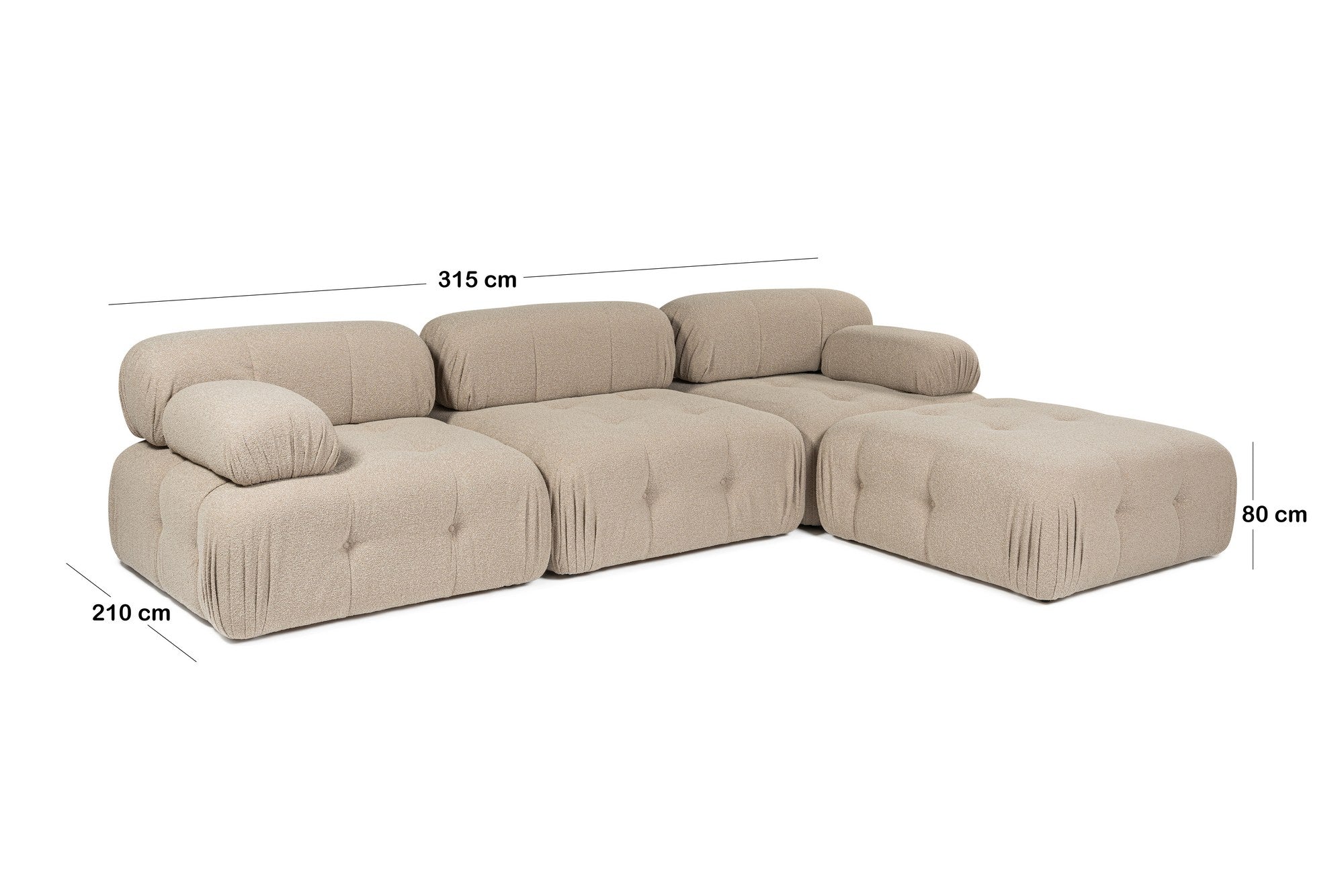 Sofá de canto elegante, cor pêssego, 300x200 cm | Estrutura em madeira de faia e aglomerado, 100% poliéster, espuma 28 DNS | Design moderno com mecanismo de mudança