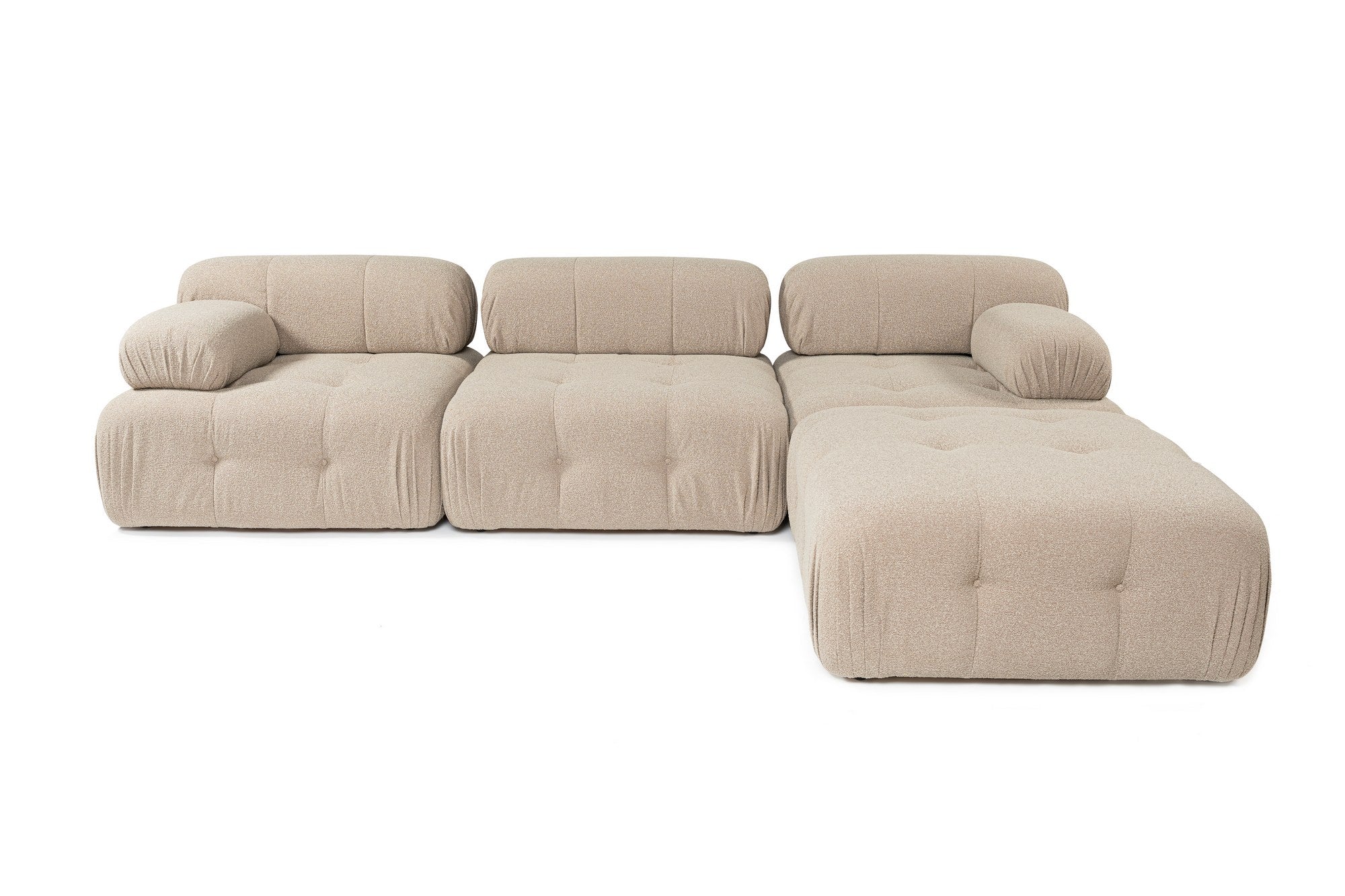 Sofá de canto elegante, cor pêssego, 300x200 cm | Estrutura em madeira de faia e aglomerado, 100% poliéster, espuma 28 DNS | Design moderno com mecanismo de mudança