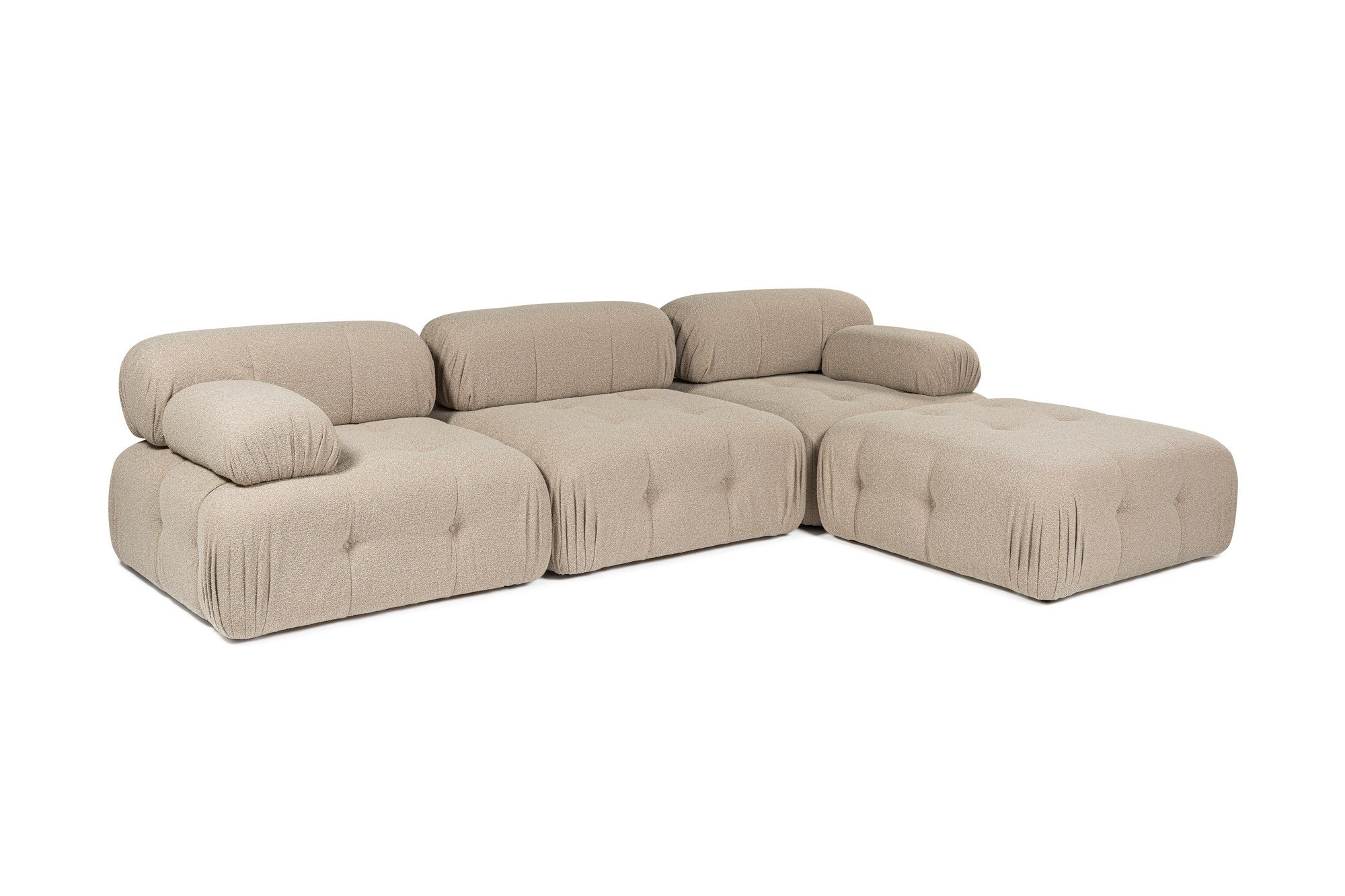 Sofá de canto elegante, cor pêssego, 300x200 cm | Estrutura em madeira de faia e aglomerado, 100% poliéster, espuma 28 DNS | Design moderno com mecanismo de mudança