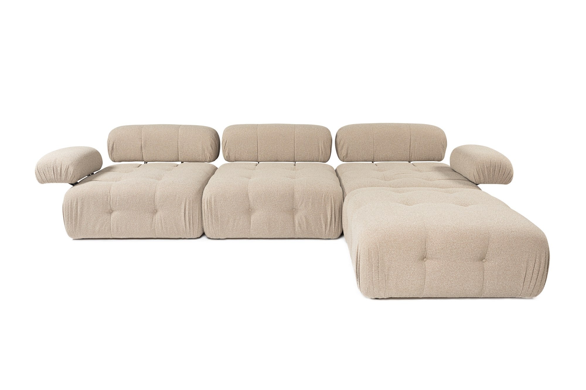 Sofá de canto elegante, cor pêssego, 300x200 cm | Estrutura em madeira de faia e aglomerado, 100% poliéster, espuma 28 DNS | Design moderno com mecanismo de mudança