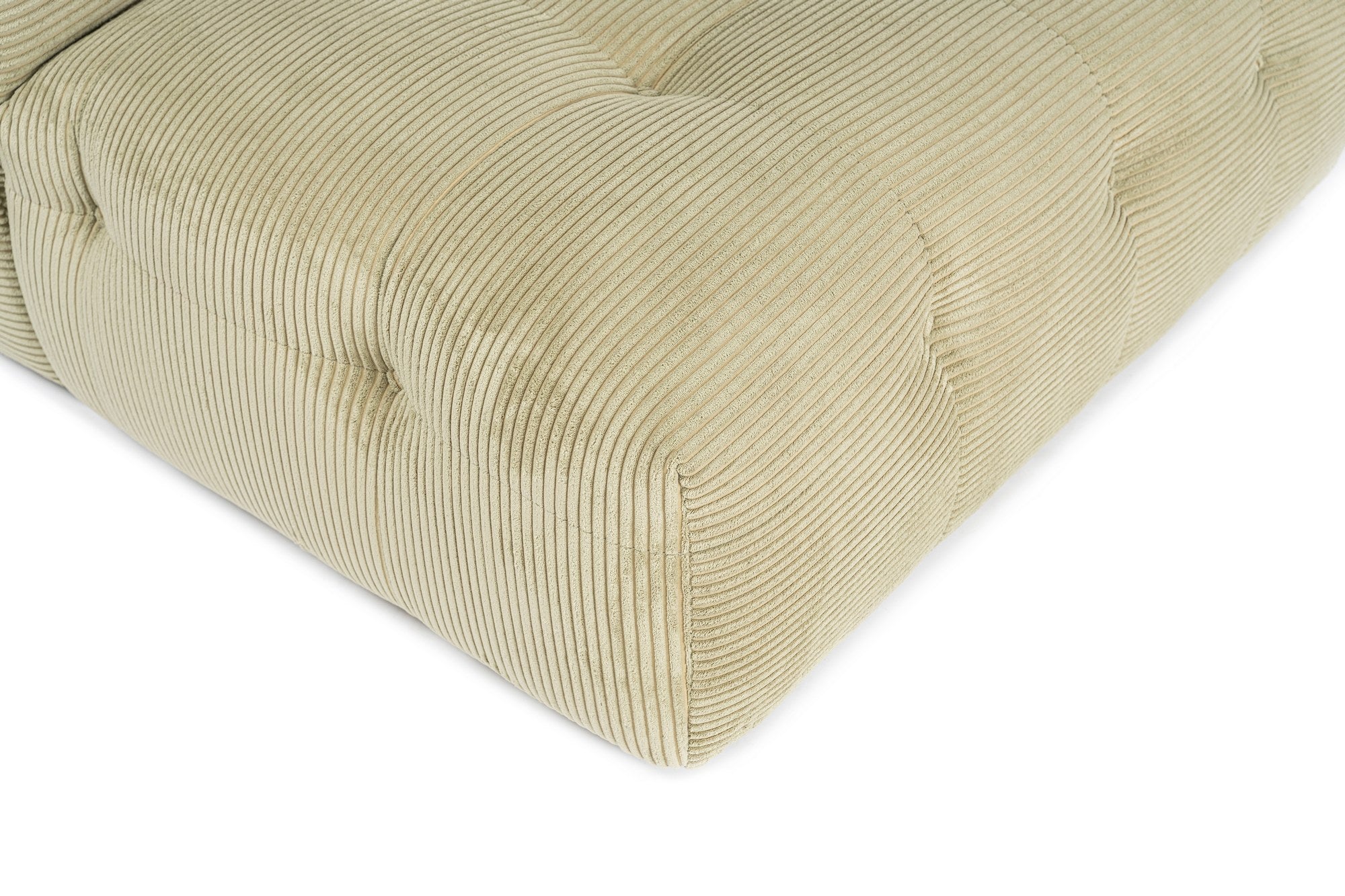 Sofá de canto elegante, verde, estrutura de madeira de faia e aglomerado, 300x150 cm | 100% poliéster, espuma 28 DNS, almofadas fixas, perfeito para espaços modernos