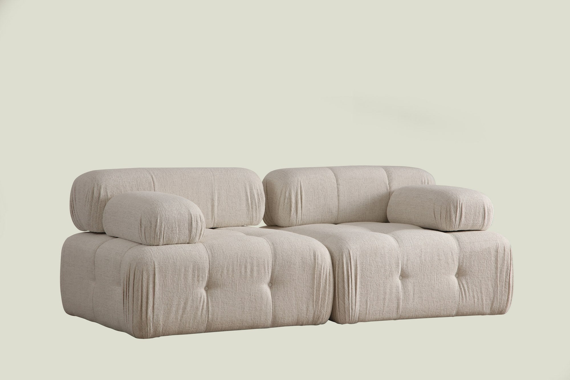 Sofá elegante de 2 lugares, cor creme, 200 x 100 x 80 cm | Estrutura em madeira de faia e aglomerado, 100% poliéster, espuma 28 DNS | Design moderno com mecanismo de mudança