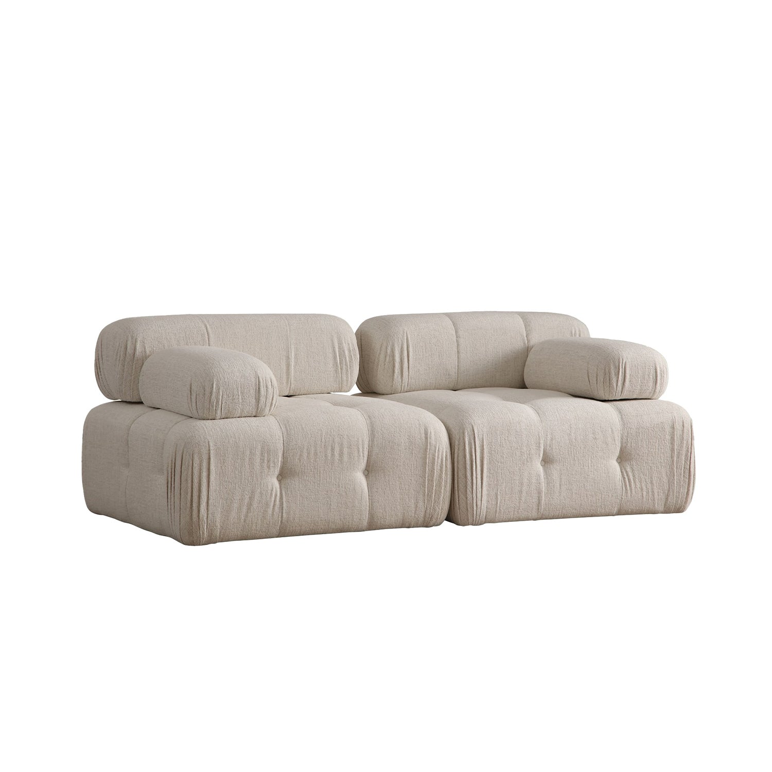 Sofá elegante de 2 lugares, cor creme, 200 x 100 x 80 cm | Estrutura em madeira de faia e aglomerado, 100% poliéster, espuma 28 DNS | Design moderno com mecanismo de mudança
