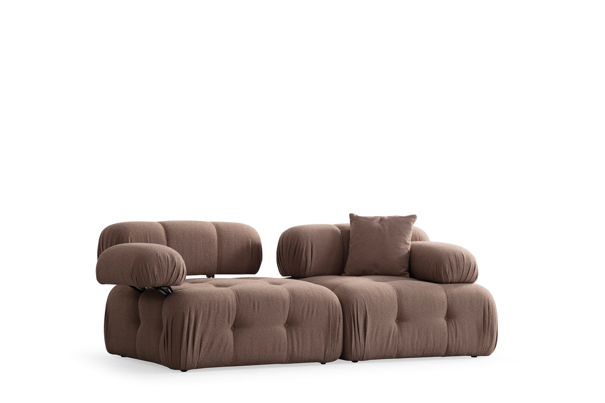 Sofá elegante de 2 lugares, Cappuccino, 200 x 100 x 80 cm | Estrutura em madeira de faia e aglomerado, 100% poliéster, espuma 28 DNS | Design moderno com mecanismo de mudança