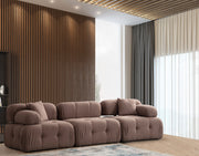 Sofá elegante de 3 lugares, Cappuccino, 300 x 100 x 80 cm | Estrutura em madeira de faia e aglomerado, 100% poliéster, espuma 28 DNS | Design moderno com mecanismo de mudança