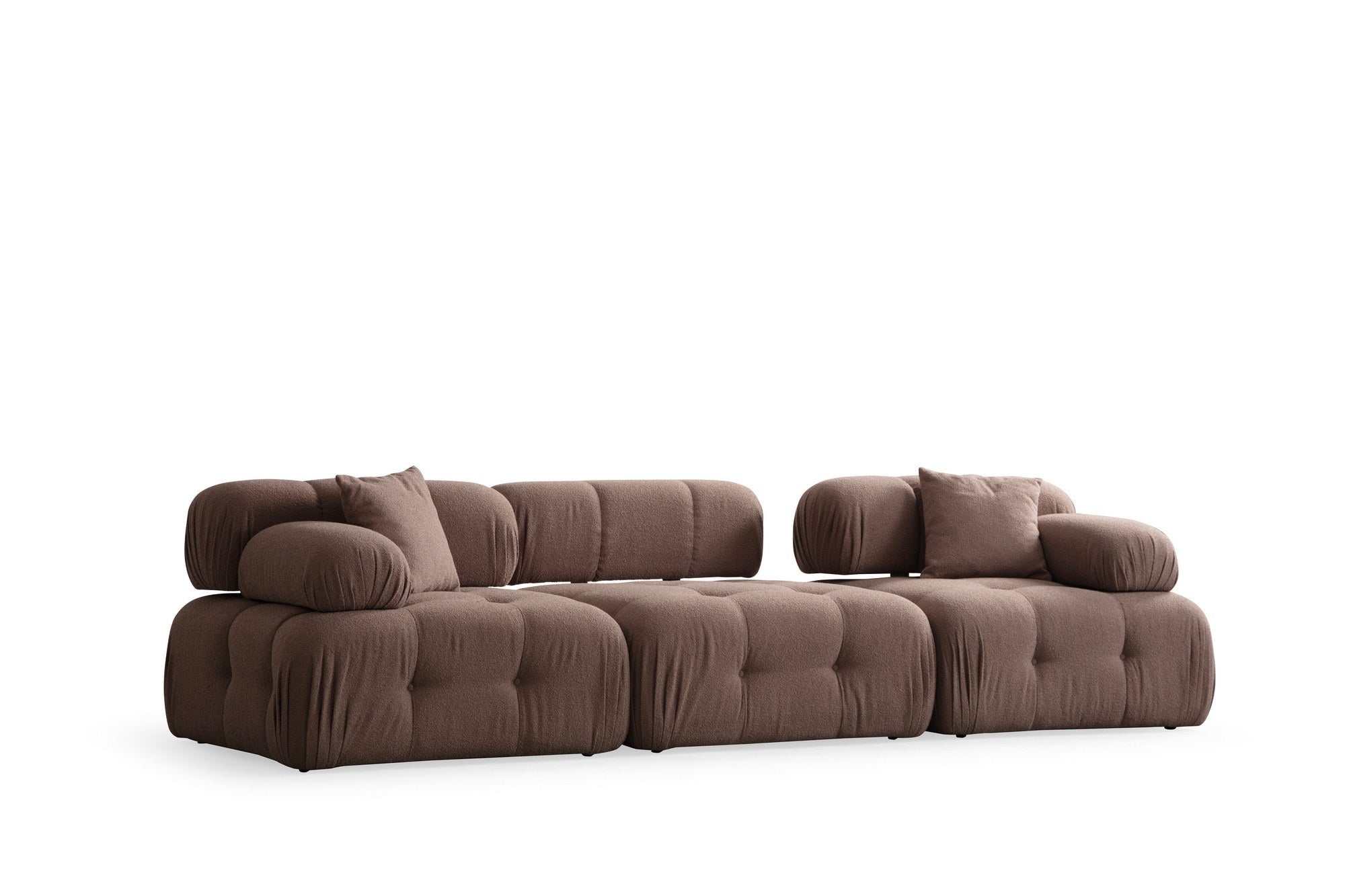 Sofá elegante de 3 lugares, Cappuccino, 300 x 100 x 80 cm | Estrutura em madeira de faia e aglomerado, 100% poliéster, espuma 28 DNS | Design moderno com mecanismo de mudança