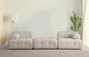 Sofá elegante de 3 lugares, cor creme, 300 x 100 x 80 cm | Estrutura em madeira de faia e aglomerado, 100% poliéster, espuma 28 DNS | Design moderno com mecanismo de mudança