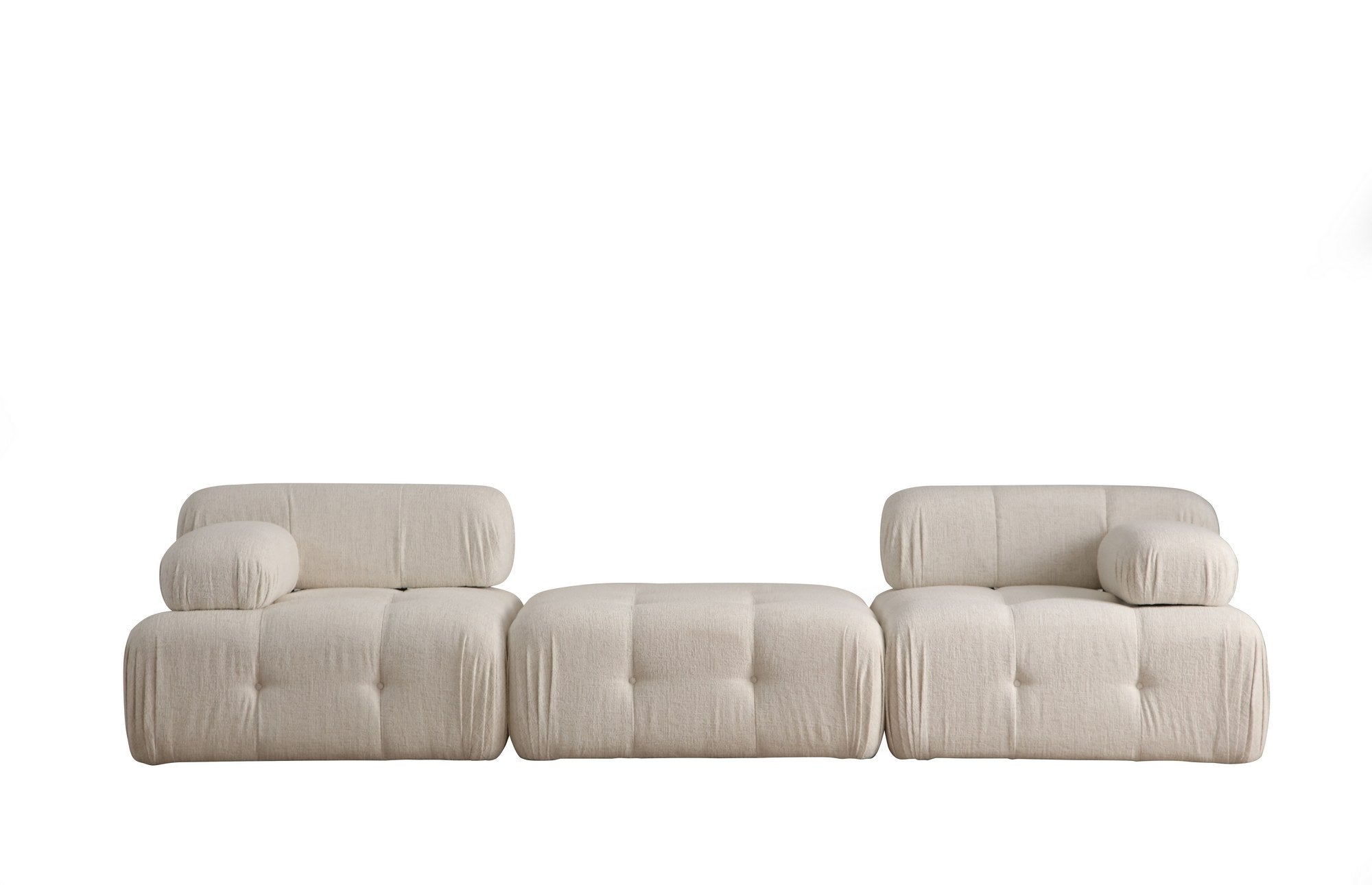Sofá elegante de 3 lugares, cor creme, 300 x 100 x 80 cm | Estrutura em madeira de faia e aglomerado, 100% poliéster, espuma 28 DNS | Design moderno com mecanismo de mudança