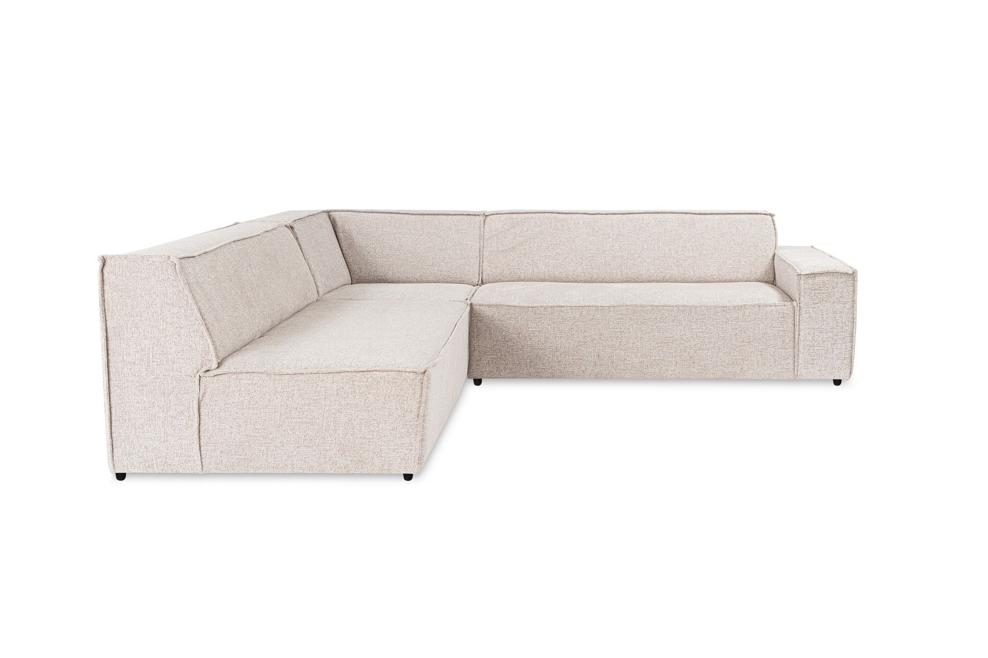 Sofá de canto elegante, marrom claro, 240 x 265 x 70 cm | Estrutura 100% madeira de carpa, tecido 100% linho, espuma 32 DNS | Perfeito para salas de estar modernas