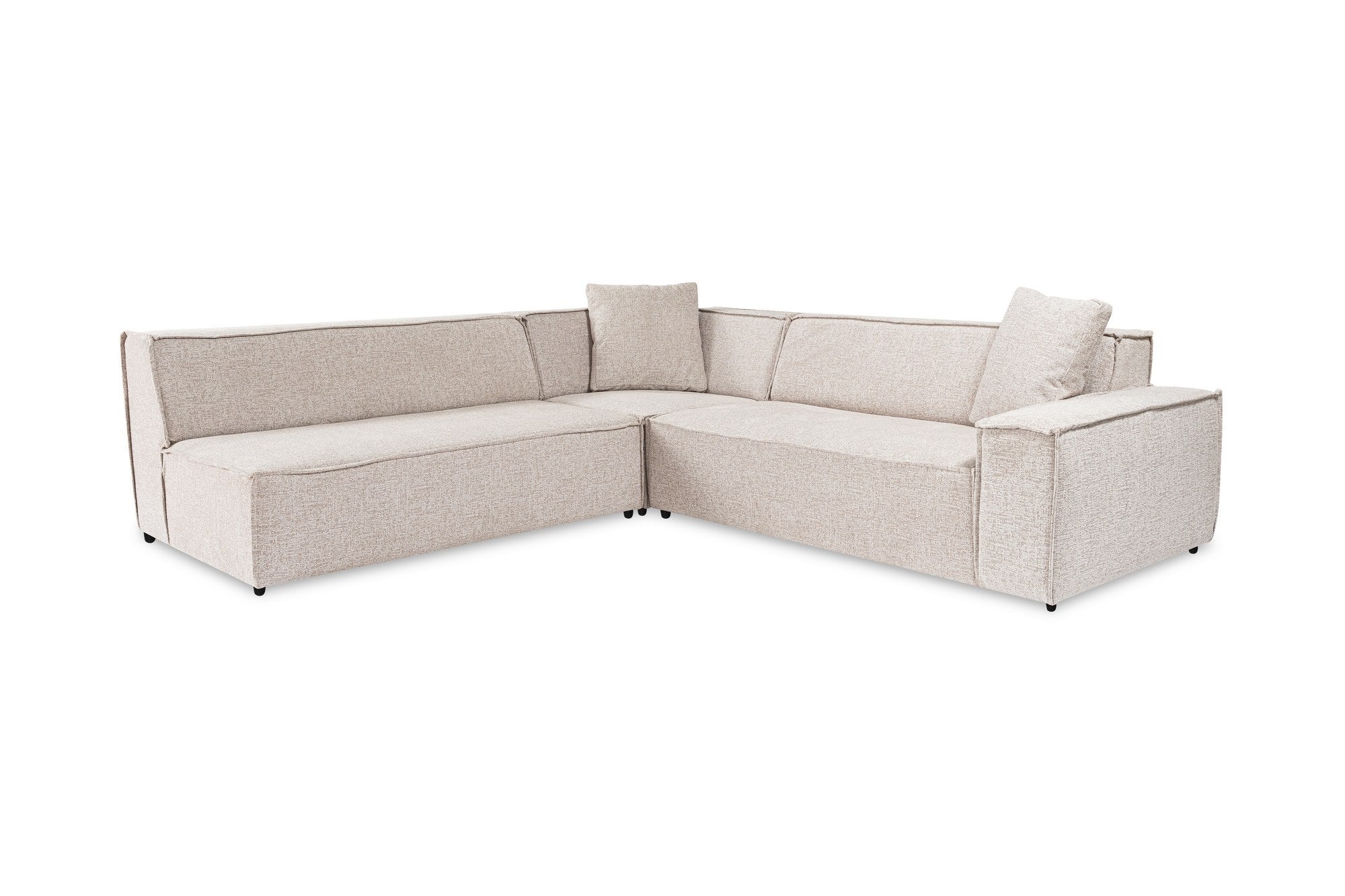 Sofá de canto elegante, marrom claro, 240 x 265 x 70 cm | Estrutura 100% madeira de carpa, tecido 100% linho, espuma 32 DNS | Perfeito para salas de estar modernas