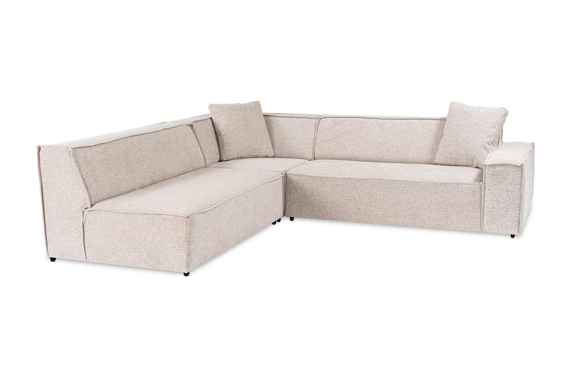 Sofá de canto elegante, marrom claro, 240 x 265 x 70 cm | Estrutura 100% madeira de carpa, tecido 100% linho, espuma 32 DNS | Perfeito para salas de estar modernas