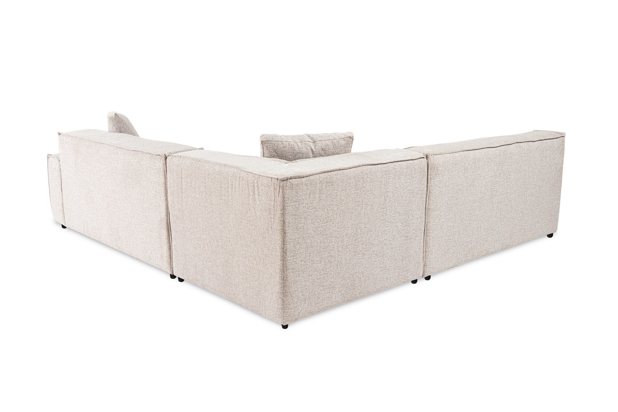 Sofá de canto elegante, marrom claro, 240 x 265 x 70 cm | Estrutura 100% madeira de carpa, tecido 100% linho, espuma 32 DNS | Perfeito para salas de estar modernas