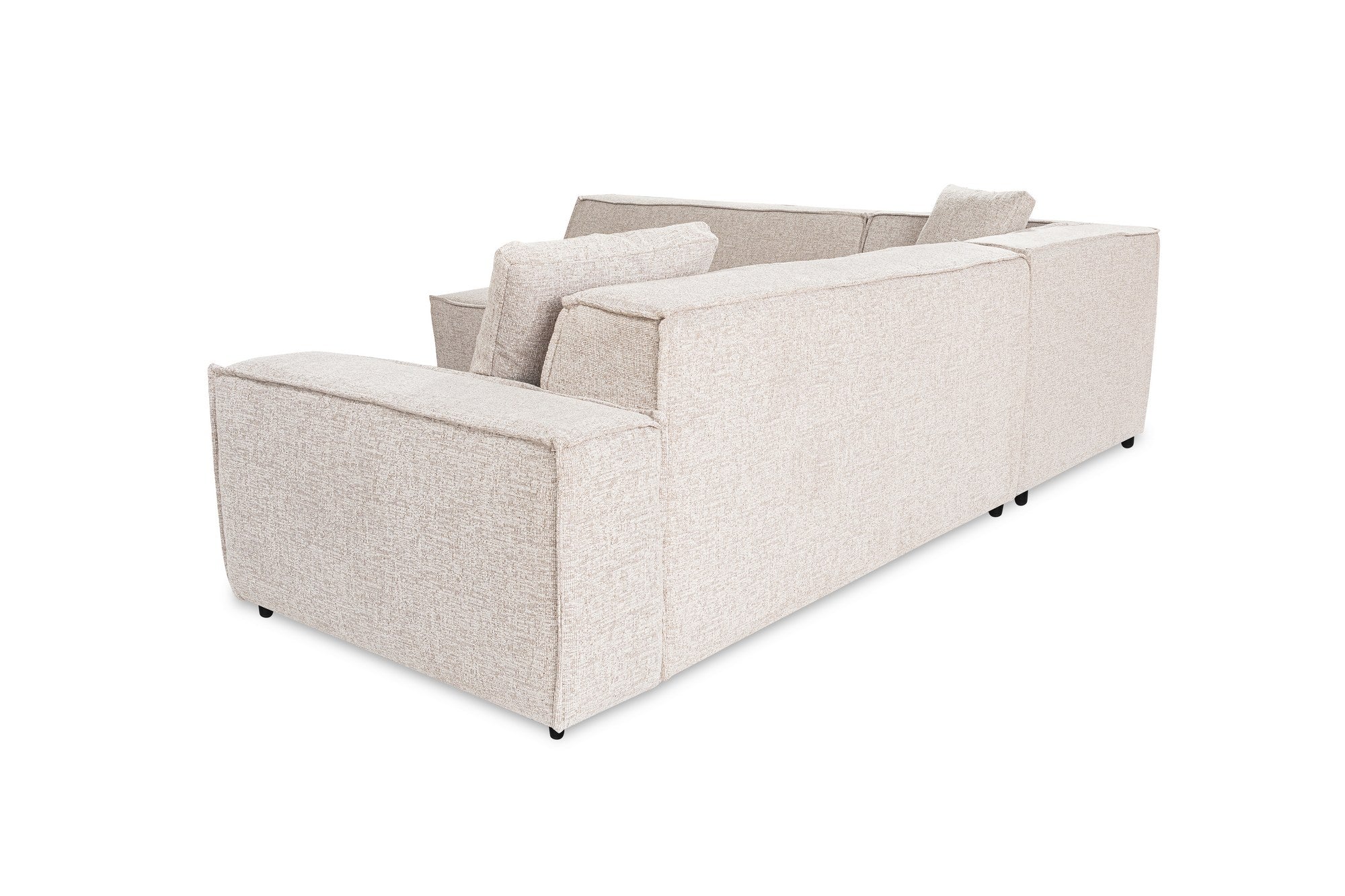 Sofá de canto elegante, marrom claro, 240 x 265 x 70 cm | Estrutura 100% madeira de carpa, tecido 100% linho, espuma 32 DNS | Perfeito para salas de estar modernas
