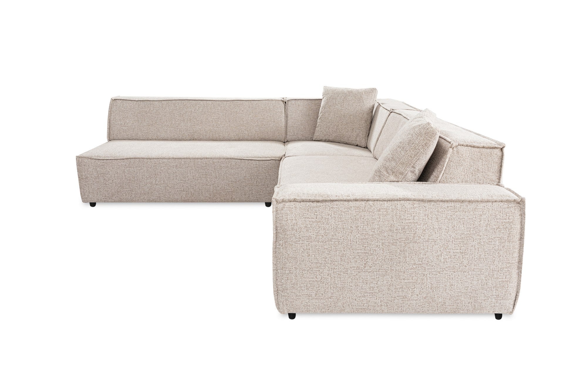Sofá de canto elegante, marrom claro, 240 x 265 x 70 cm | Estrutura 100% madeira de carpa, tecido 100% linho, espuma 32 DNS | Perfeito para salas de estar modernas