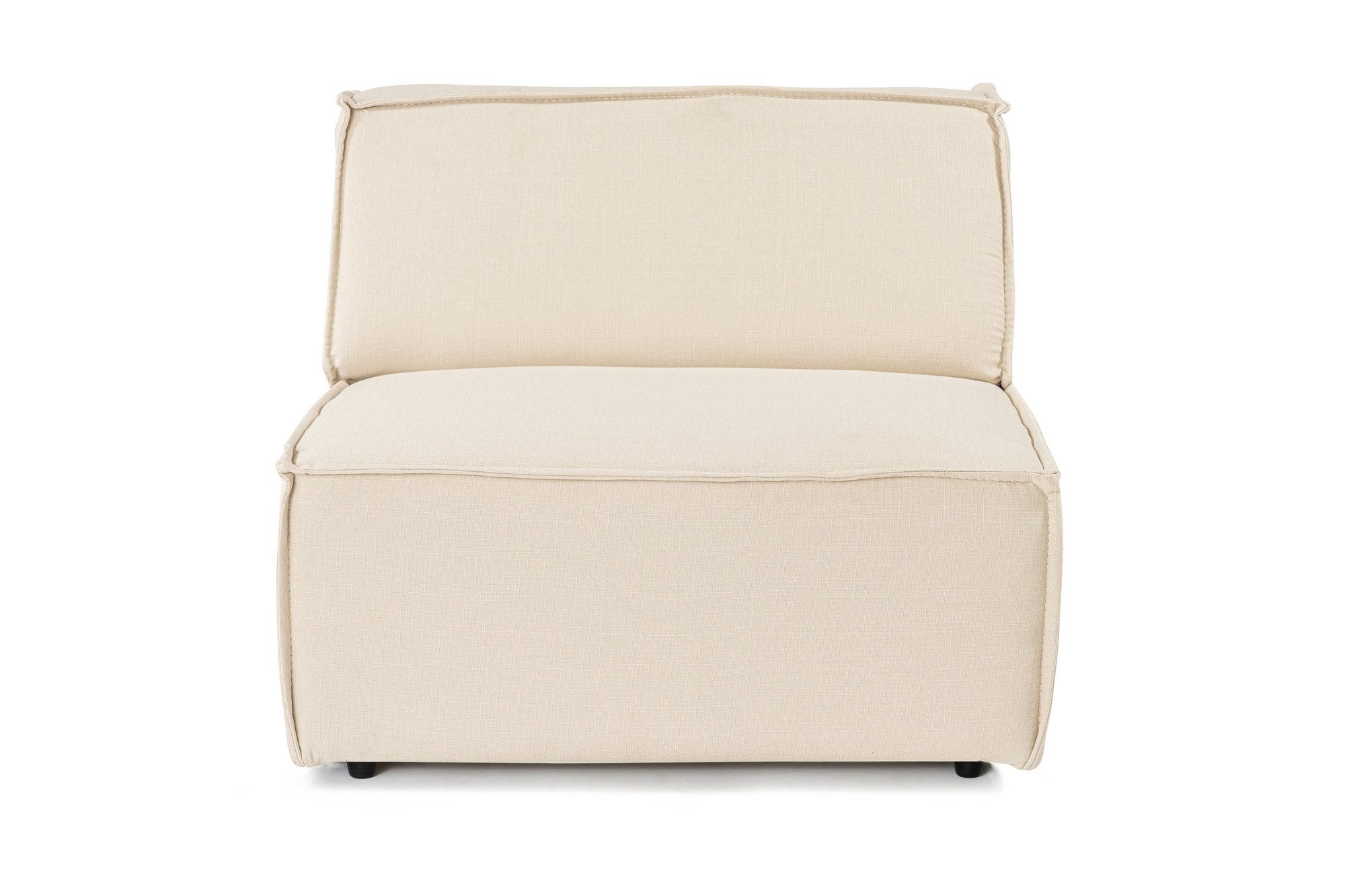 Sofá elegante de 1 lugar, linho creme, 100 cm | Estrutura 100% madeira de carpa, espuma DNS 32, espuma cinza macia e encosto de silicone | Perfeito para espaços modernos