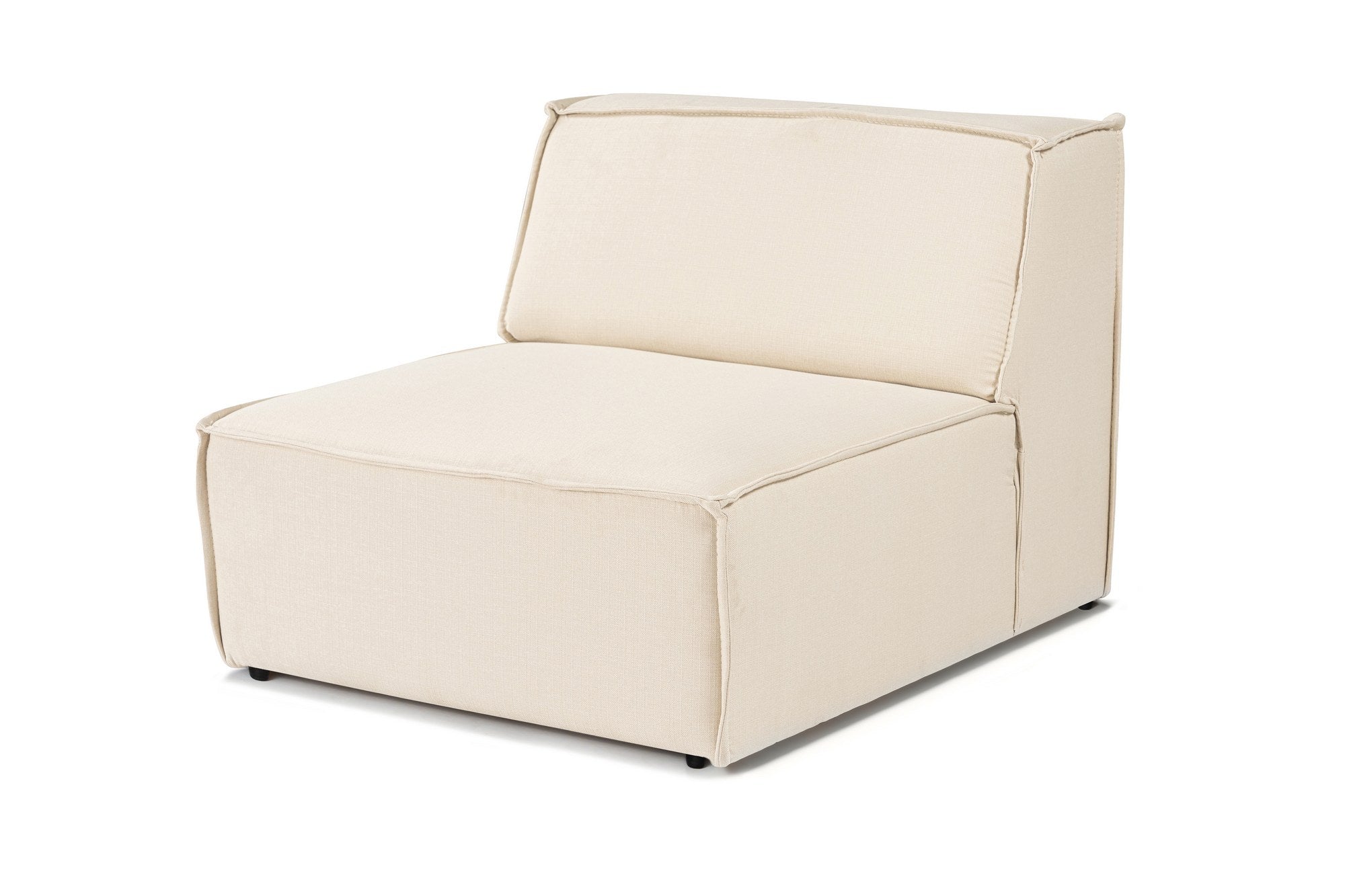 Sofá elegante de 1 lugar, linho creme, 100 cm | Estrutura 100% madeira de carpa, espuma DNS 32, espuma cinza macia e encosto de silicone | Perfeito para espaços modernos