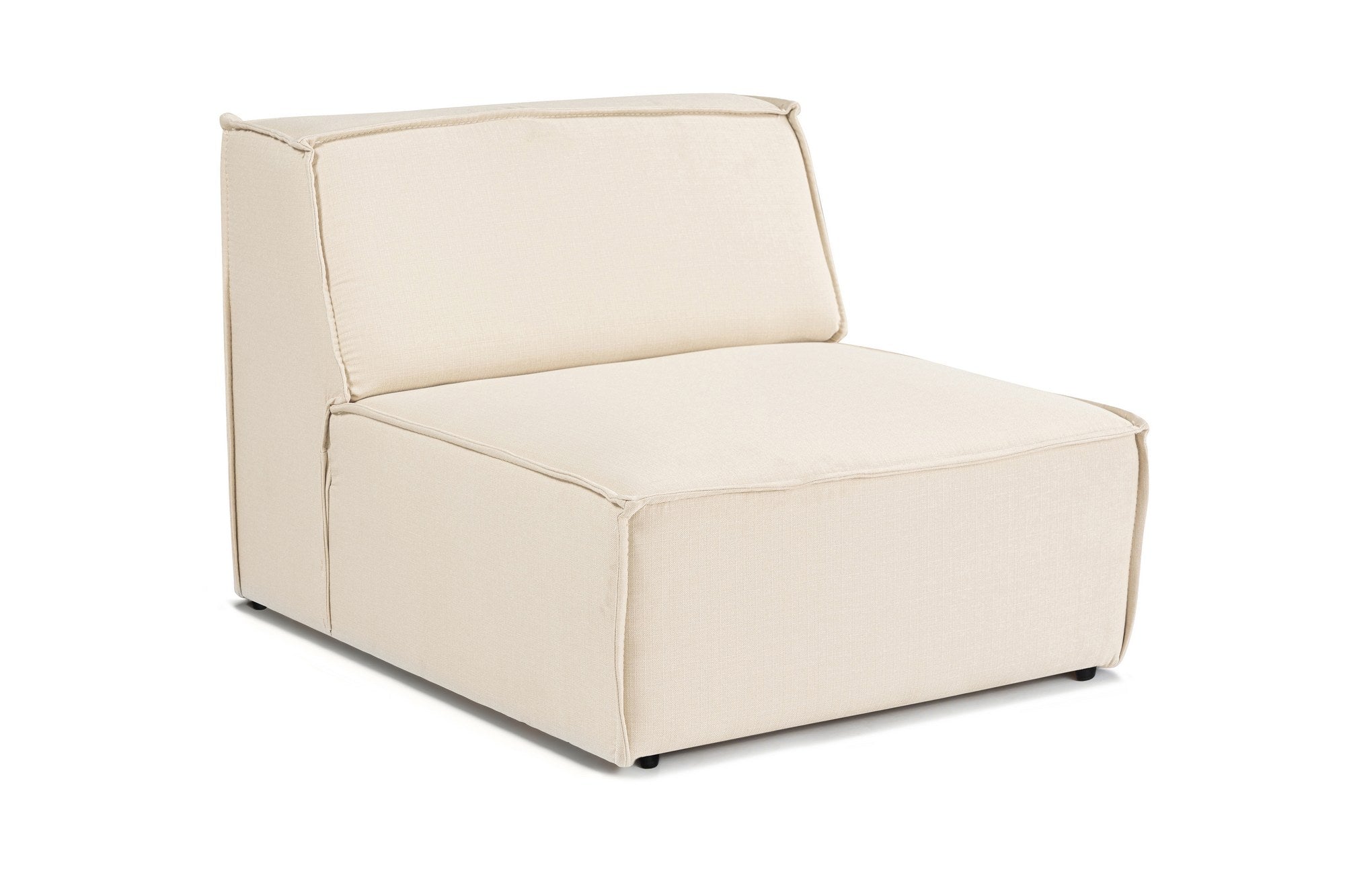 Sofá elegante de 1 lugar, linho creme, 100 cm | Estrutura 100% madeira de carpa, espuma DNS 32, espuma cinza macia e encosto de silicone | Perfeito para espaços modernos